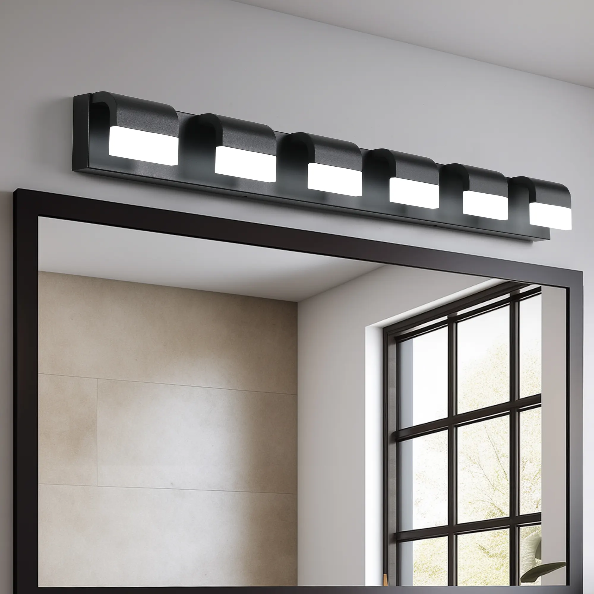 Black 6-Light Acrylic Vanity Light, Dimmable, image 2 of 11