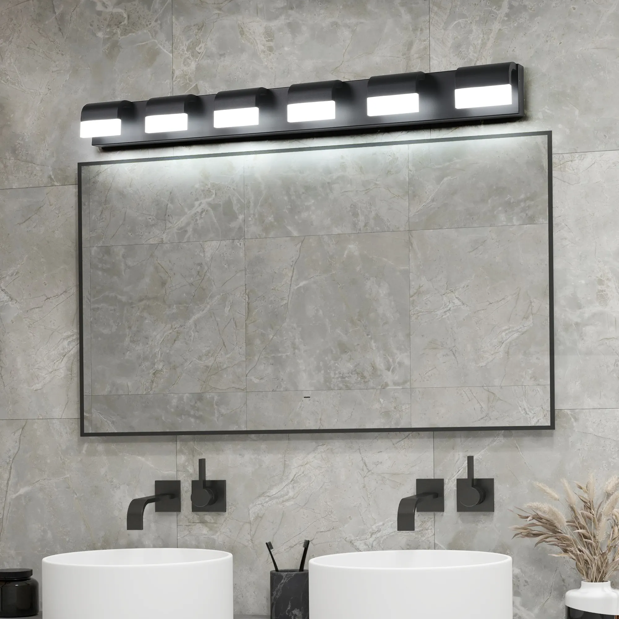 Black 6-Light Acrylic Vanity Light, Dimmable, image 3 of 11