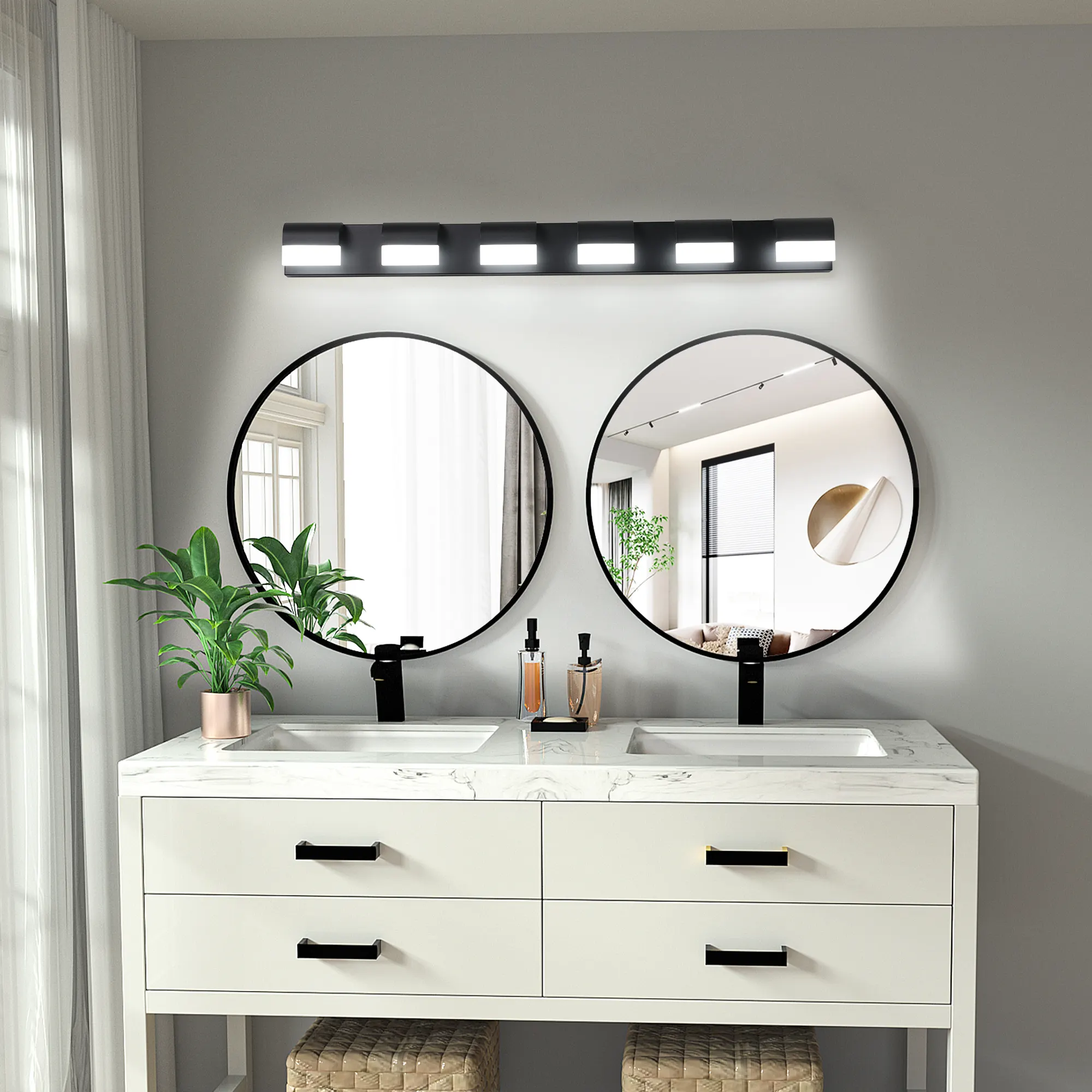 Black 6-Light Acrylic Vanity Light, Dimmable, image 4 of 11