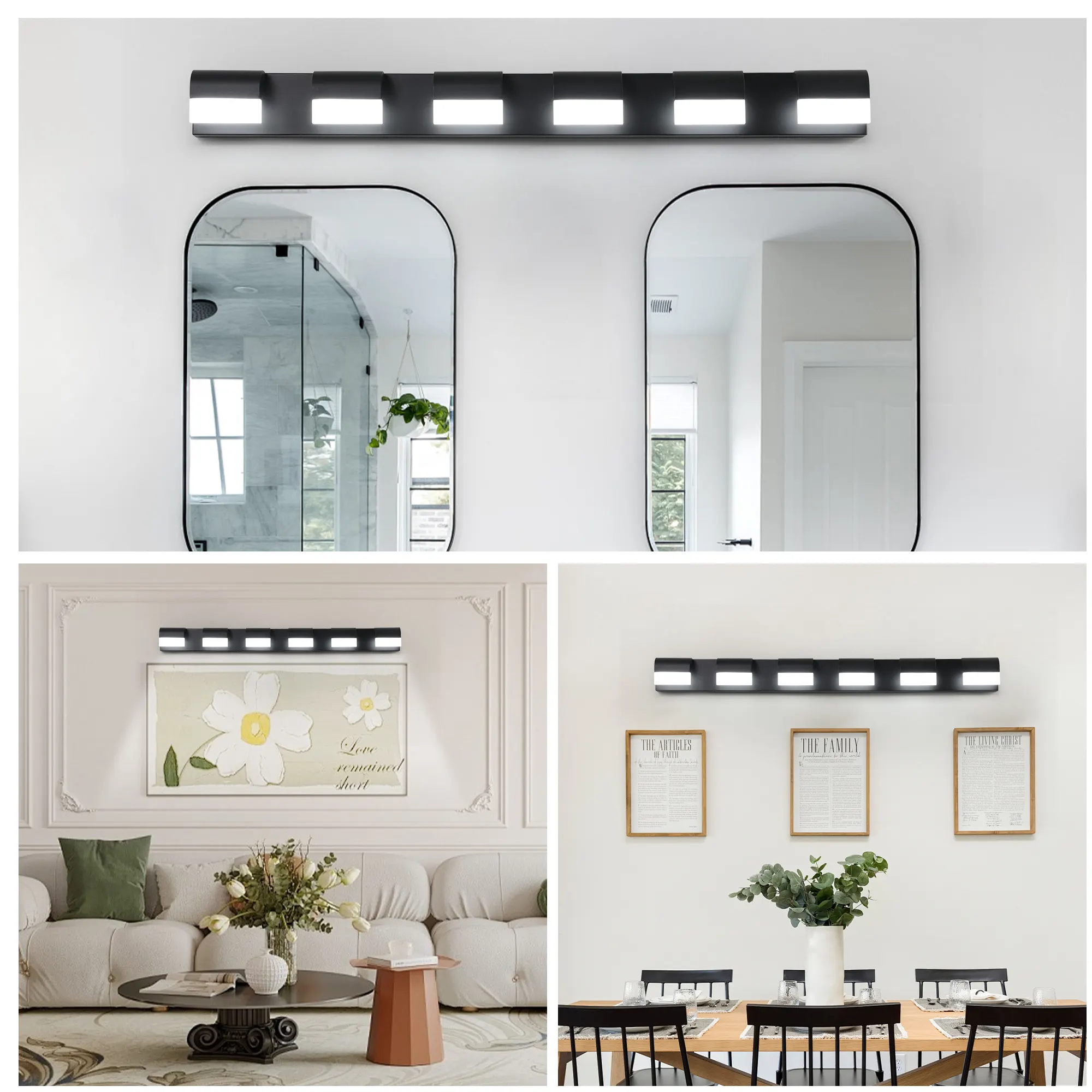 Black 6-Light Acrylic Vanity Light, Dimmable, image 5 of 11