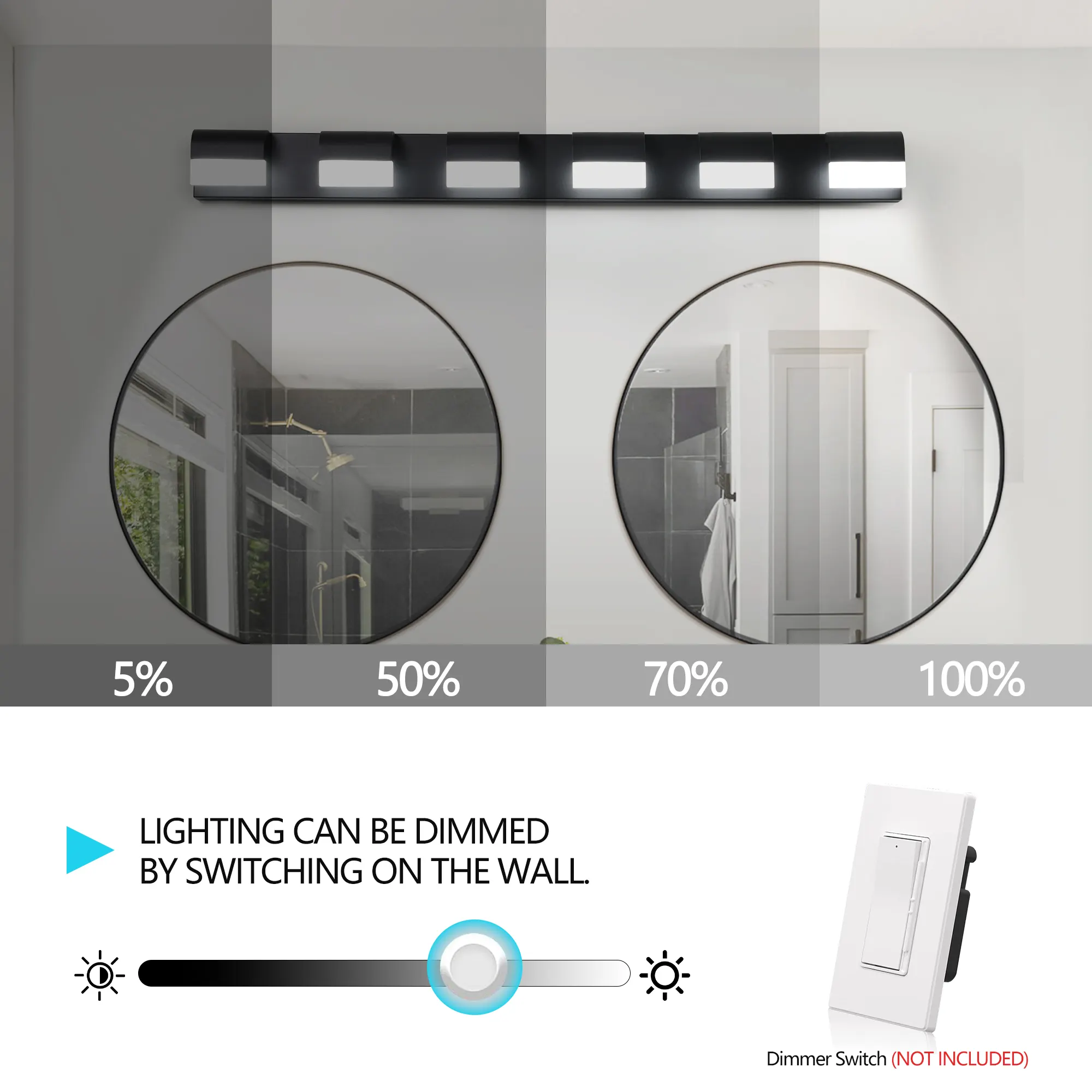 Black 6-Light Acrylic Vanity Light, Dimmable, image 6 of 11