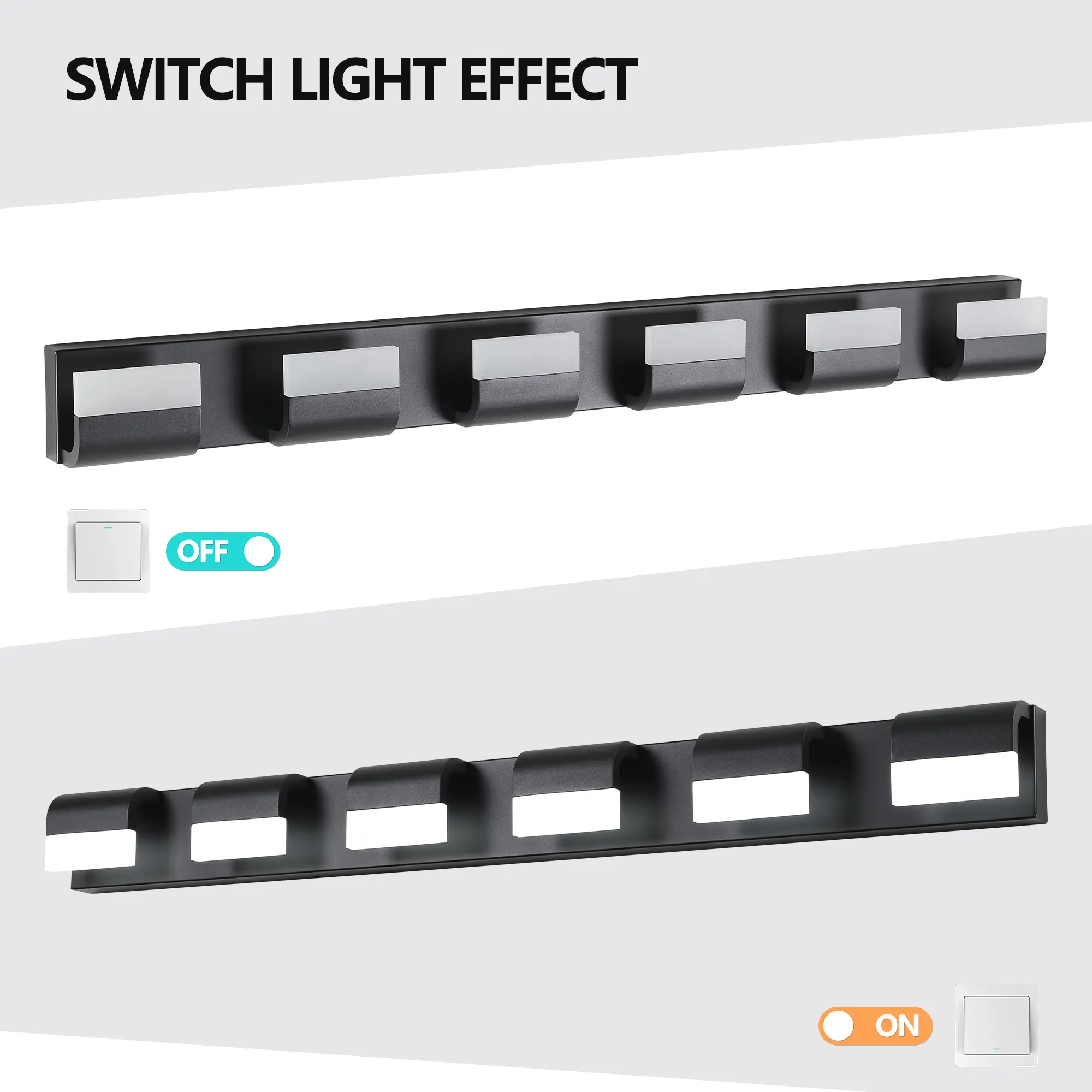 Black 6-Light Acrylic Vanity Light, Dimmable, image 8 of 11
