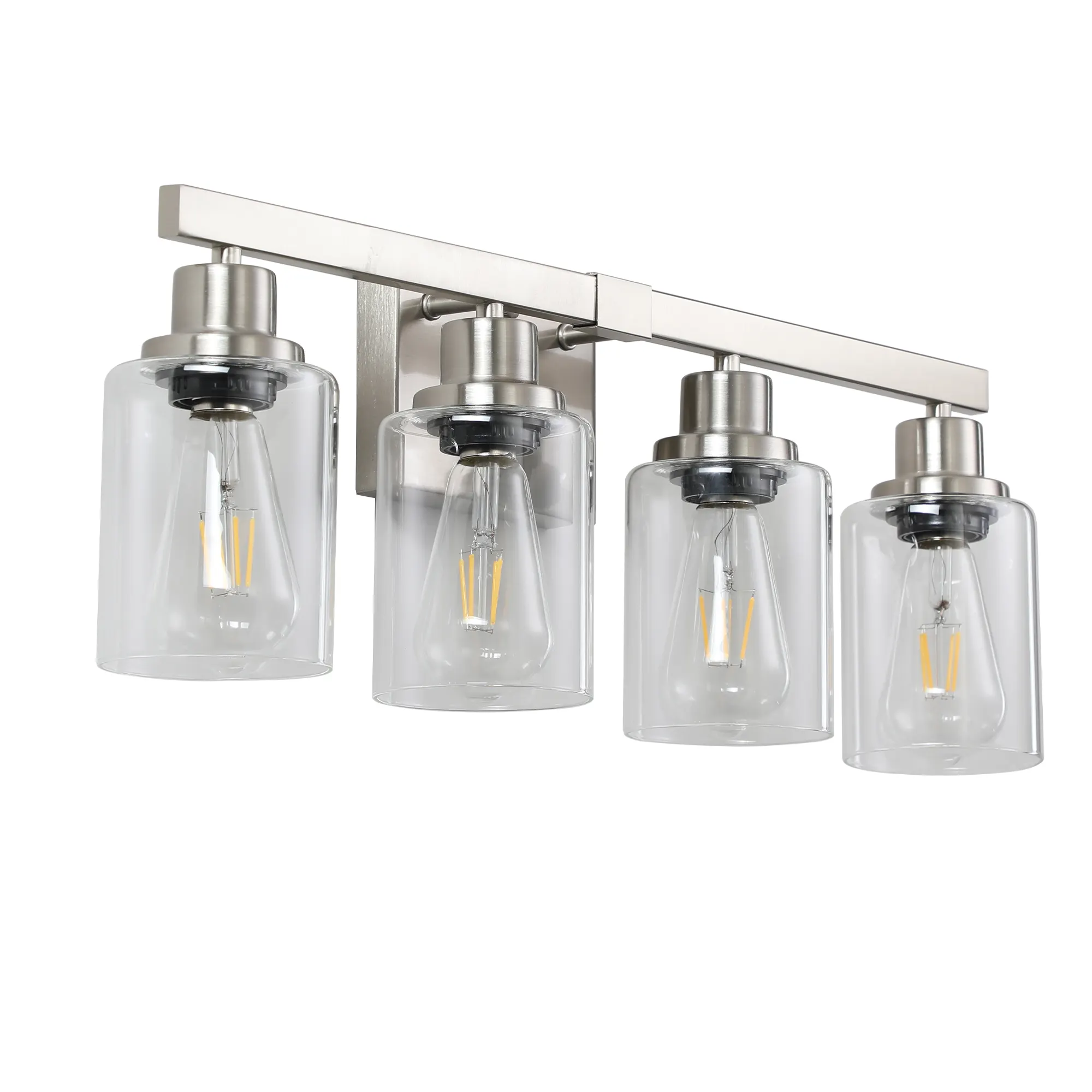 Modern Brushed Nickel 4-Light Clear Glass Vanity Light, 24 in, image 10 of 11
