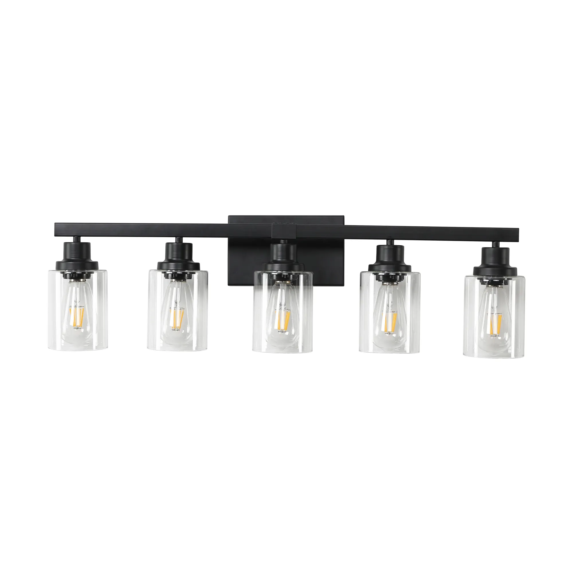 Modern Matte Black 5-Light Clear Glass Vanity Light, 31 in, image 9 of 9