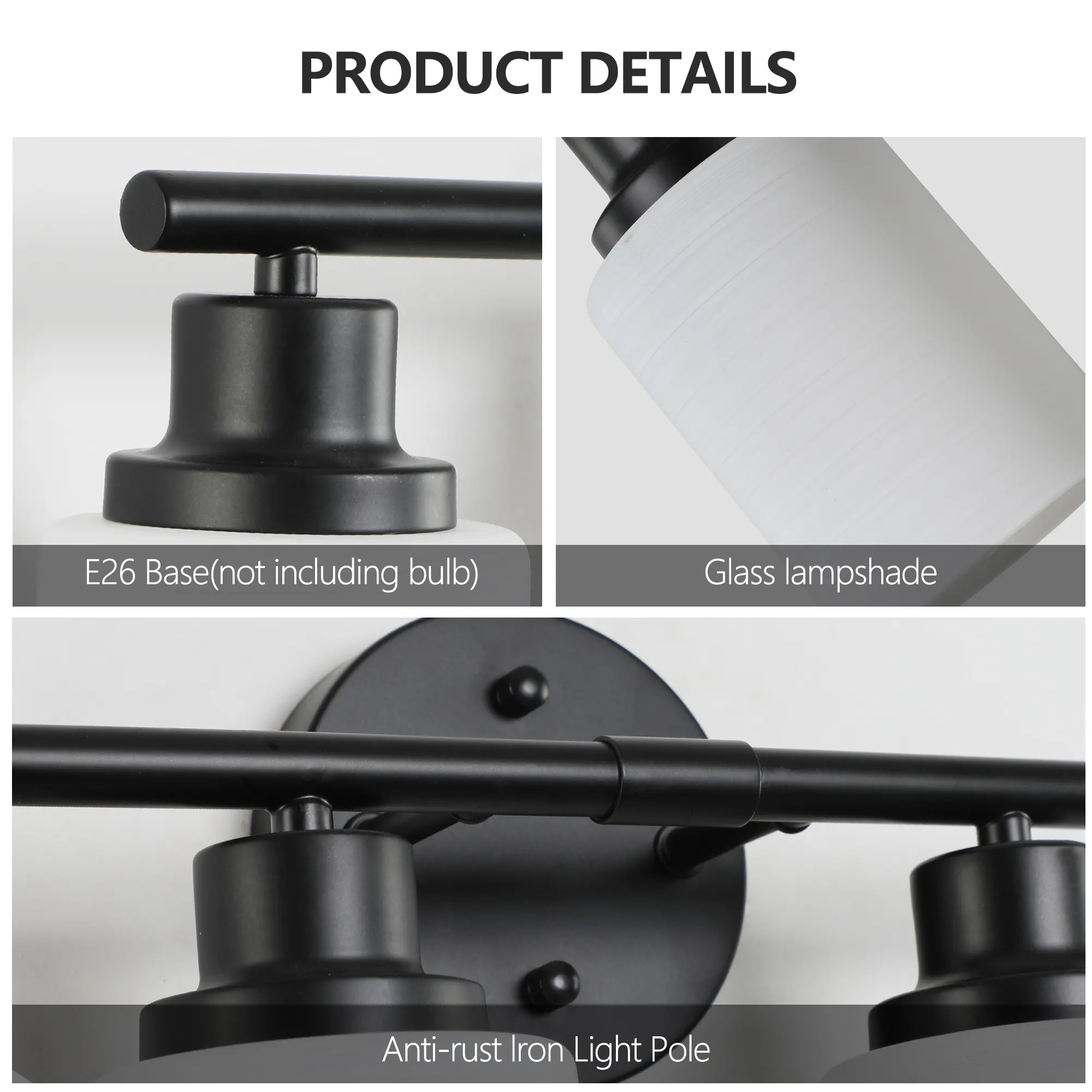 Modern Black 5-Light Frosted Glass Vanity Light, 31 in, image 8 of 8
