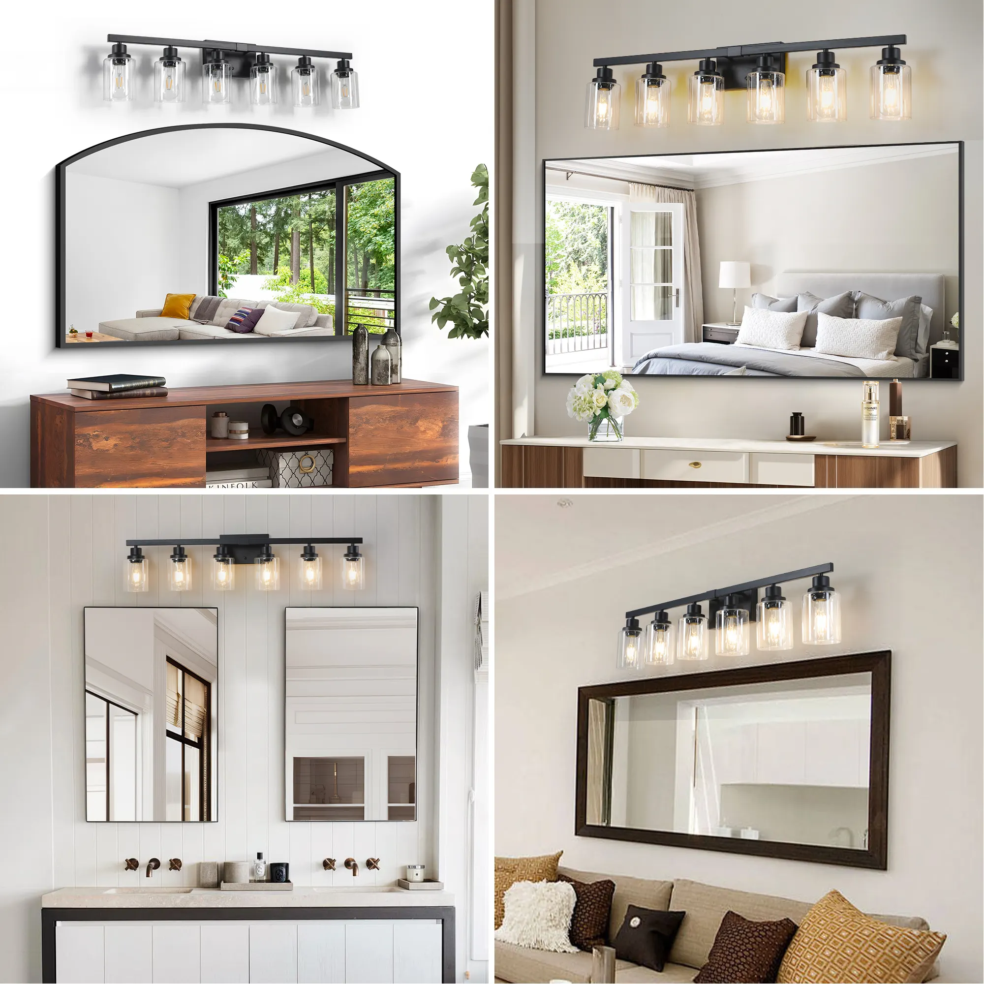 Modern Matte Black 6-Light Clear Glass Vanity Light, 37 in, image 4 of 8