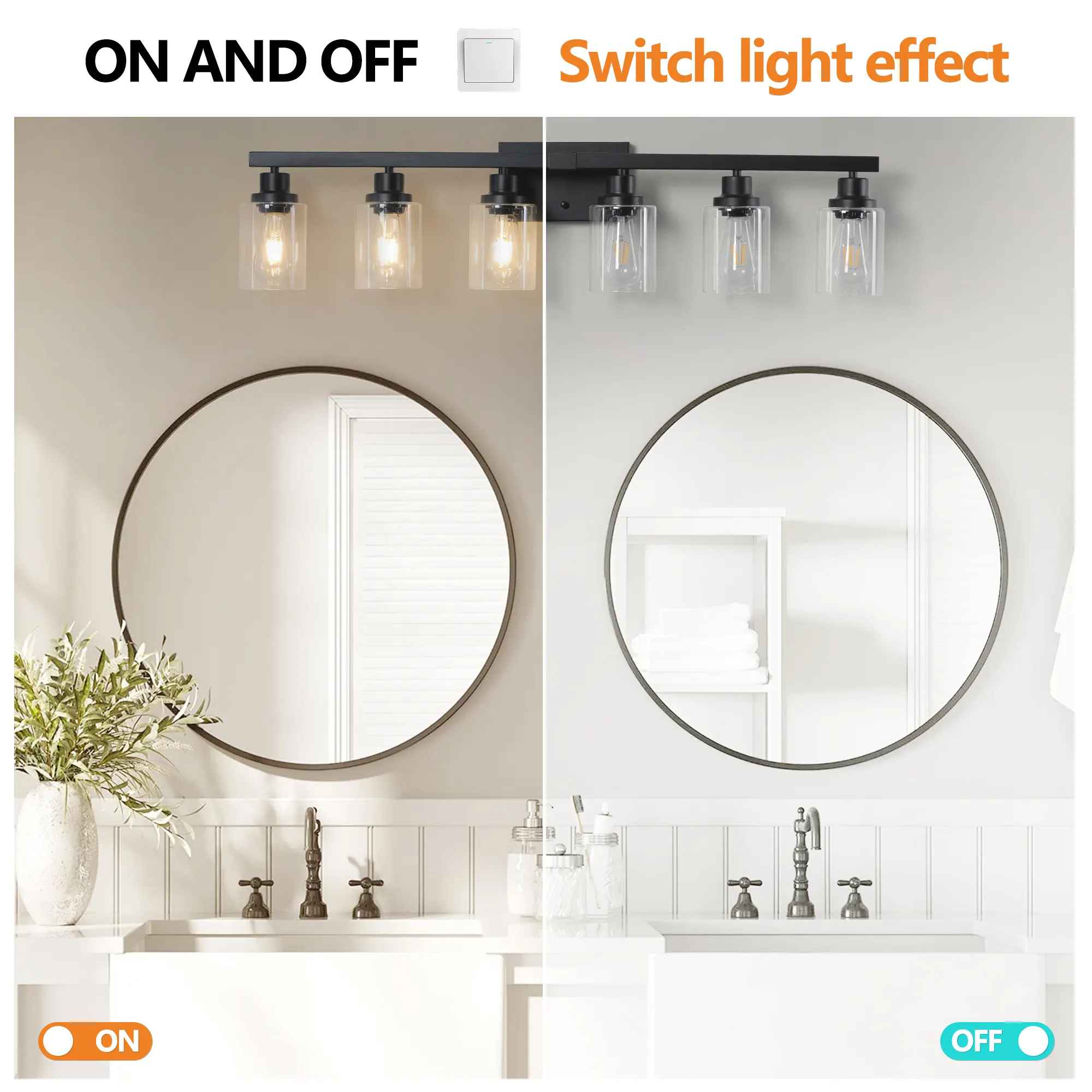 Modern Matte Black 6-Light Clear Glass Vanity Light, 37 in, image 6 of 8