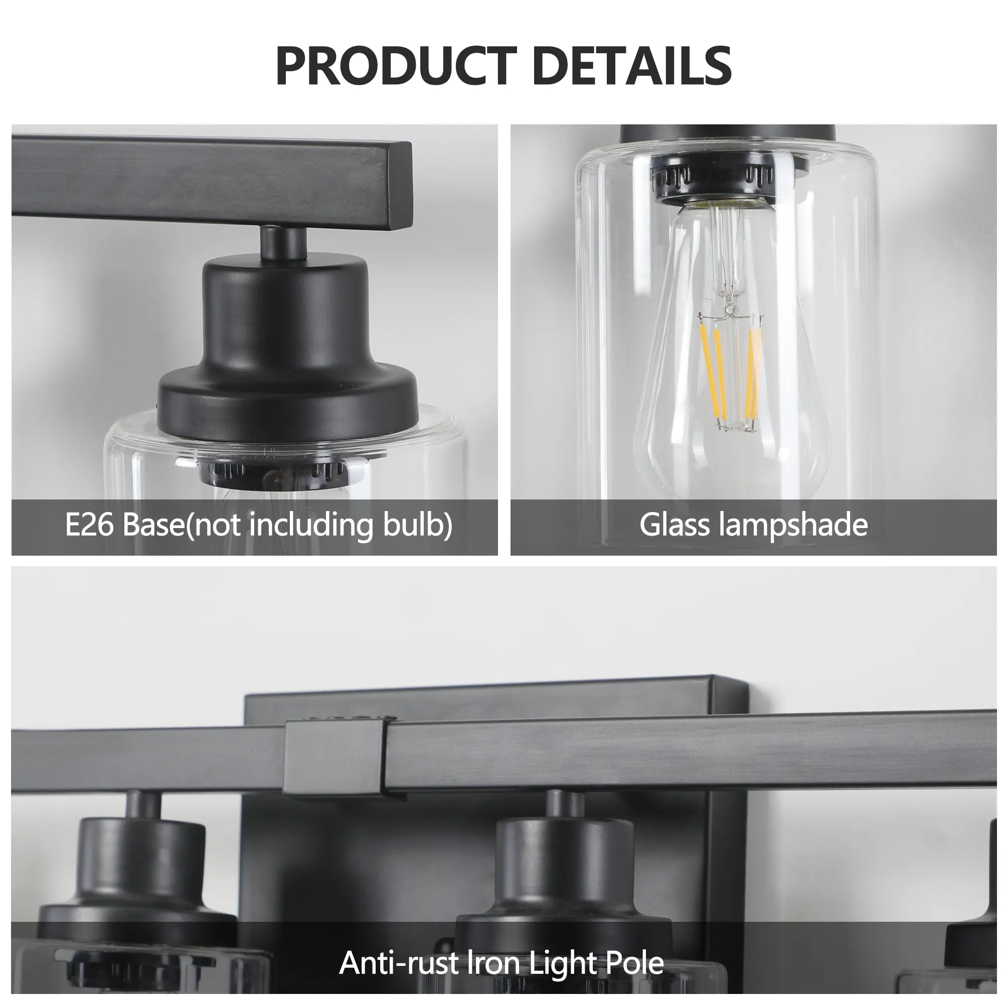 Modern Matte Black 6-Light Clear Glass Vanity Light, 37 in, image 5 of 8