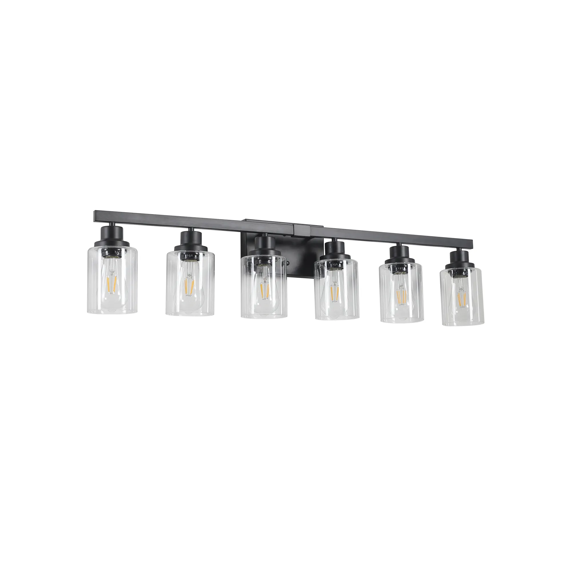 Modern Matte Black 6-Light Clear Glass Vanity Light, 37 in, image 8 of 8