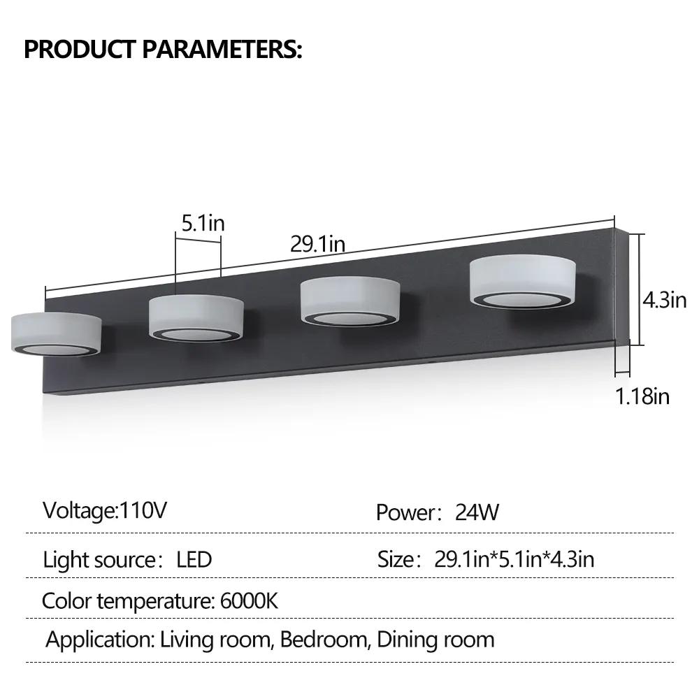 Black 4-Light Acrylic Vanity Light, 29 in, image 7 of 12