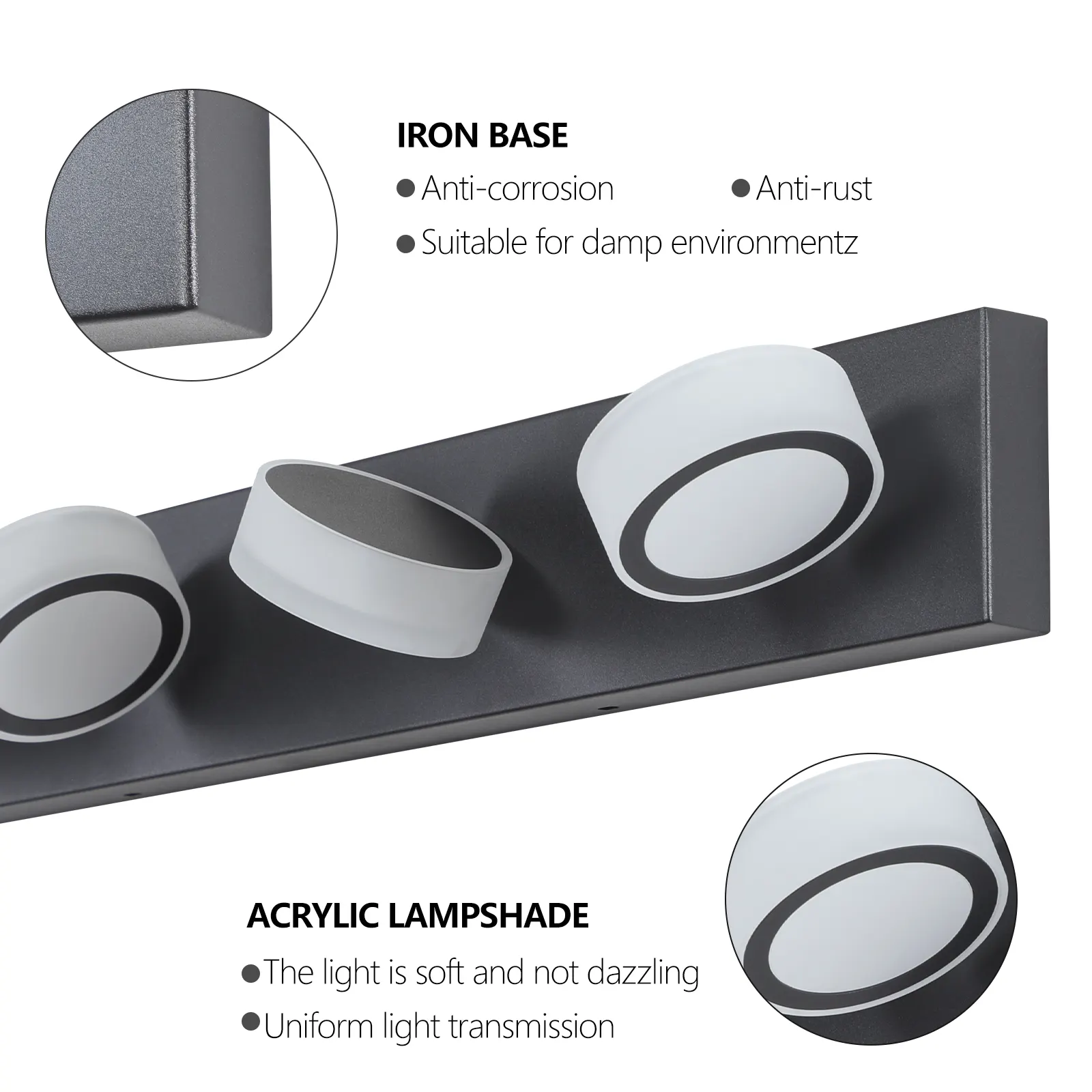 Black 4-Light Acrylic Vanity Light, 29 in, image 8 of 12
