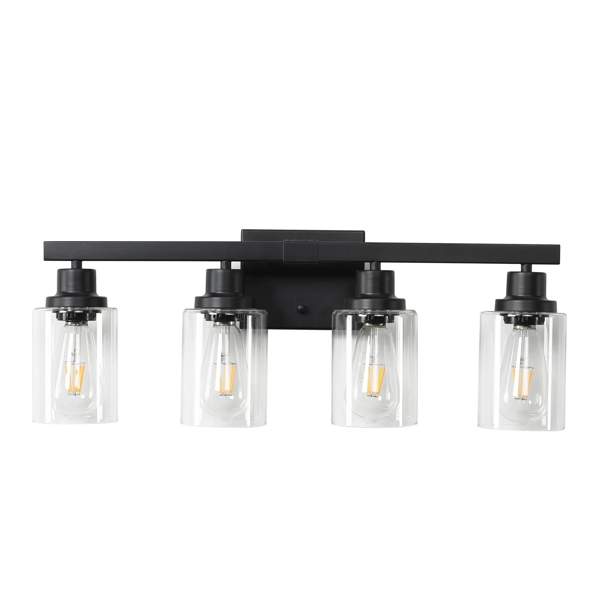 Modern Matte Black 4-Light Clear Glass Vanity Light, 24 in, image 9 of 9