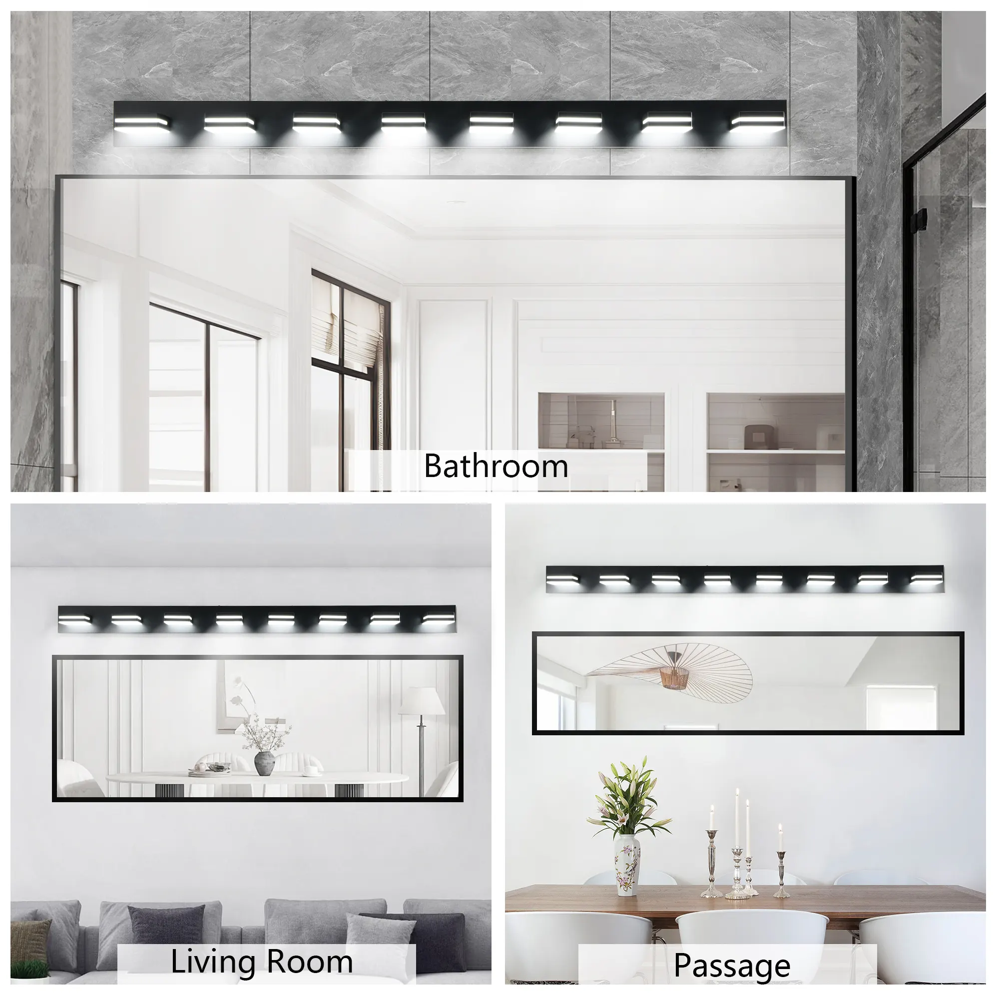 Modern Black 8-Light Vanity Light, image 3 of 10