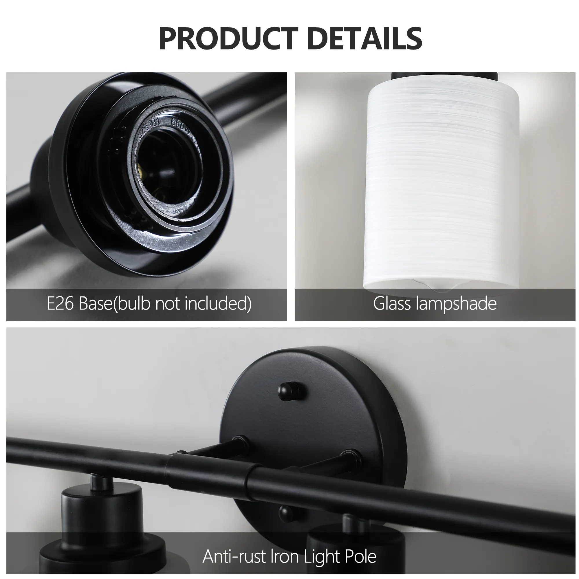 Modern Black 8-Light Frosted Glass Vanity Light, 52 in, image 9 of 9