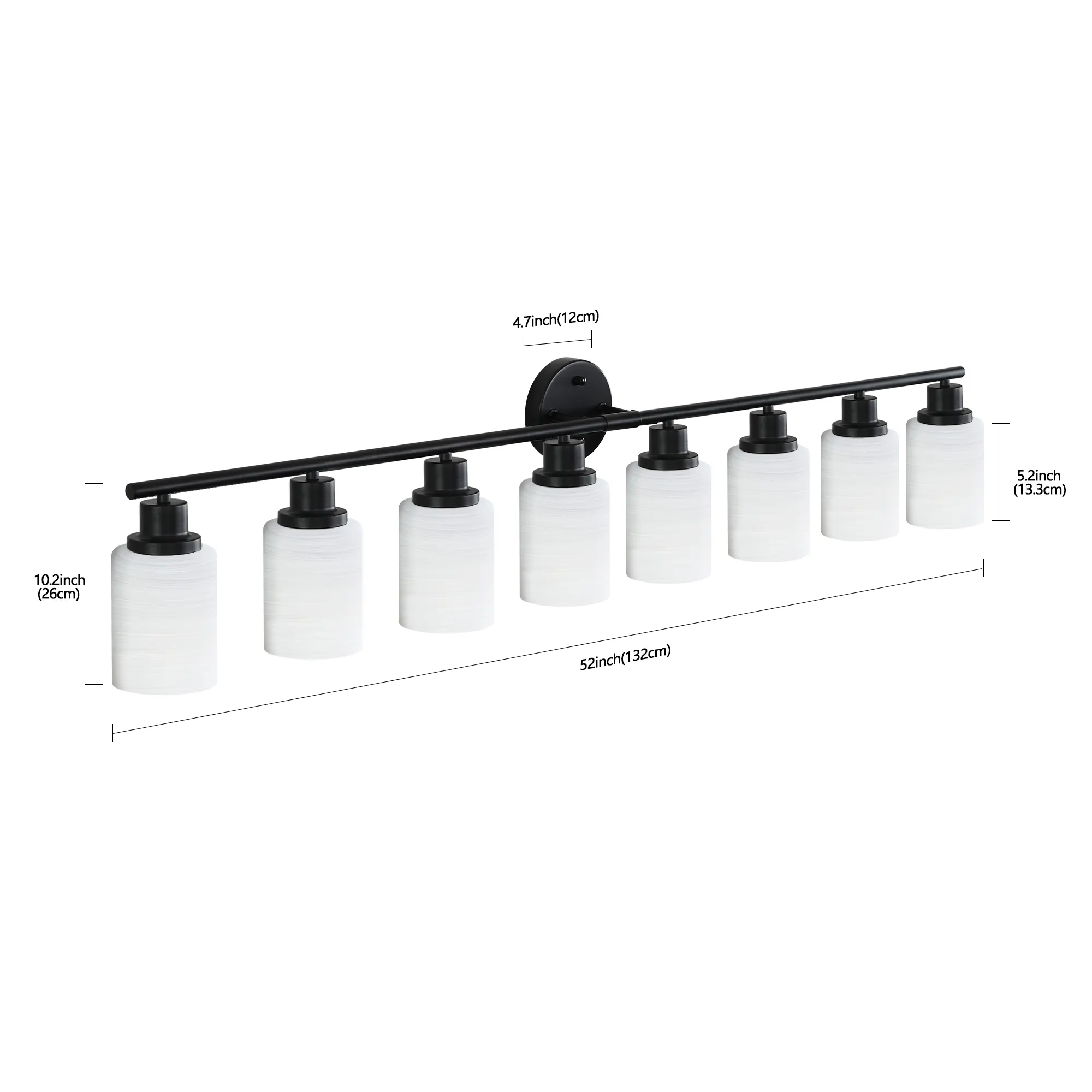 Modern Black 8-Light Frosted Glass Vanity Light, 52 in, image 7 of 9