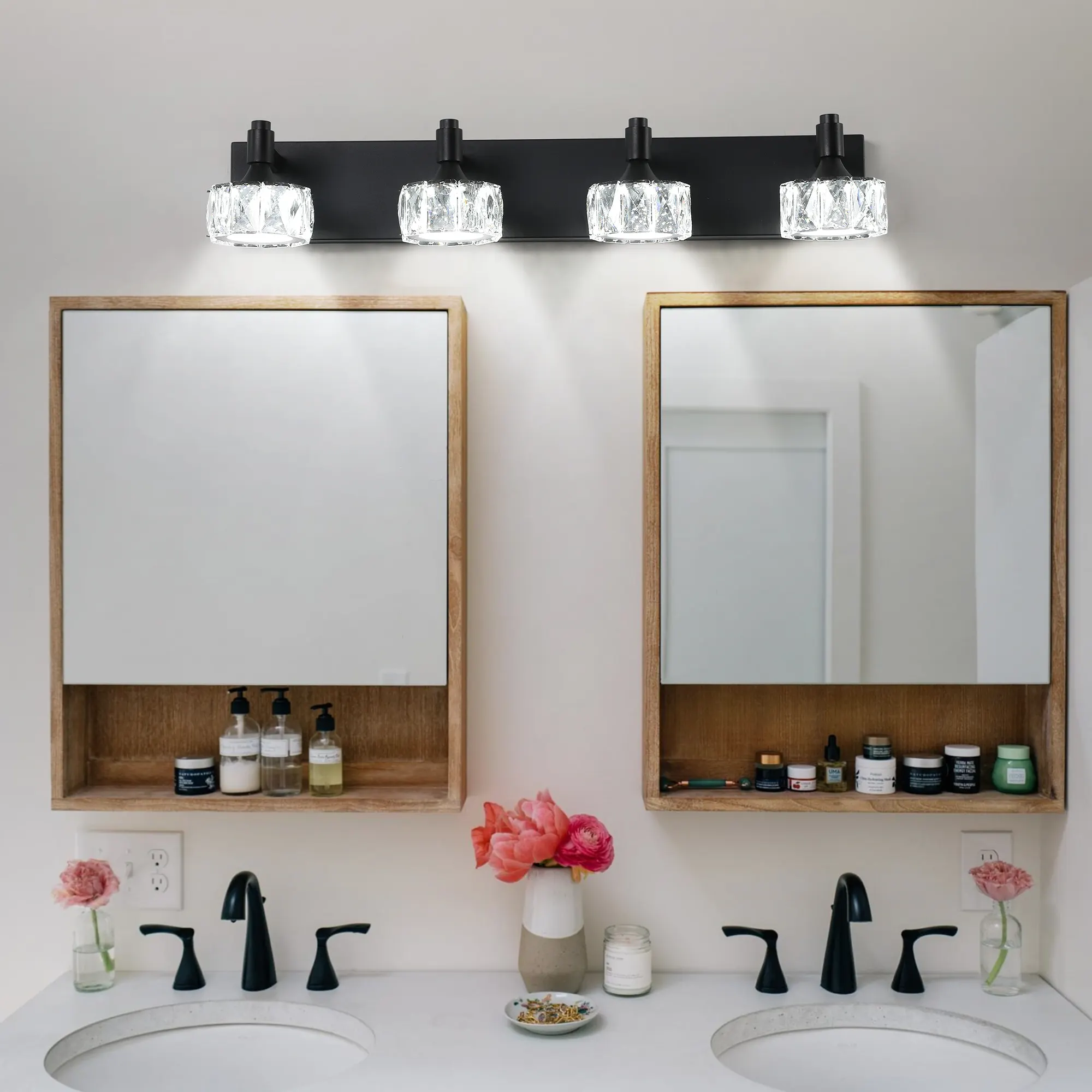 Modern Matte Black 4-Light Glass Vanity Light
