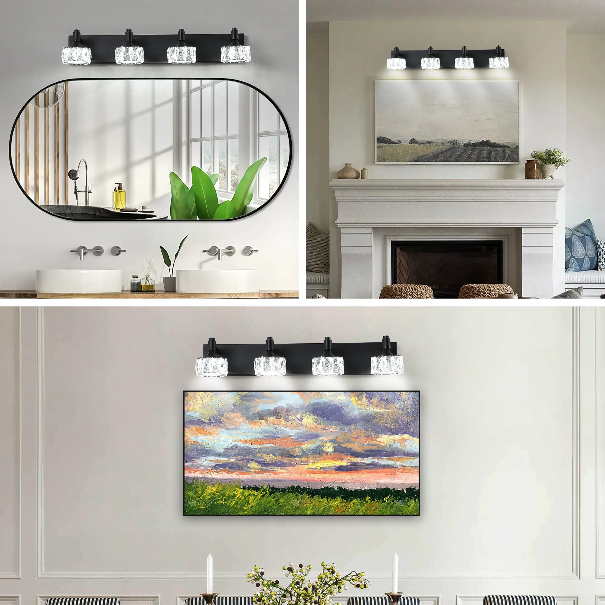 Modern Matte Black 4-Light Glass Vanity Light, image 5 of 9
