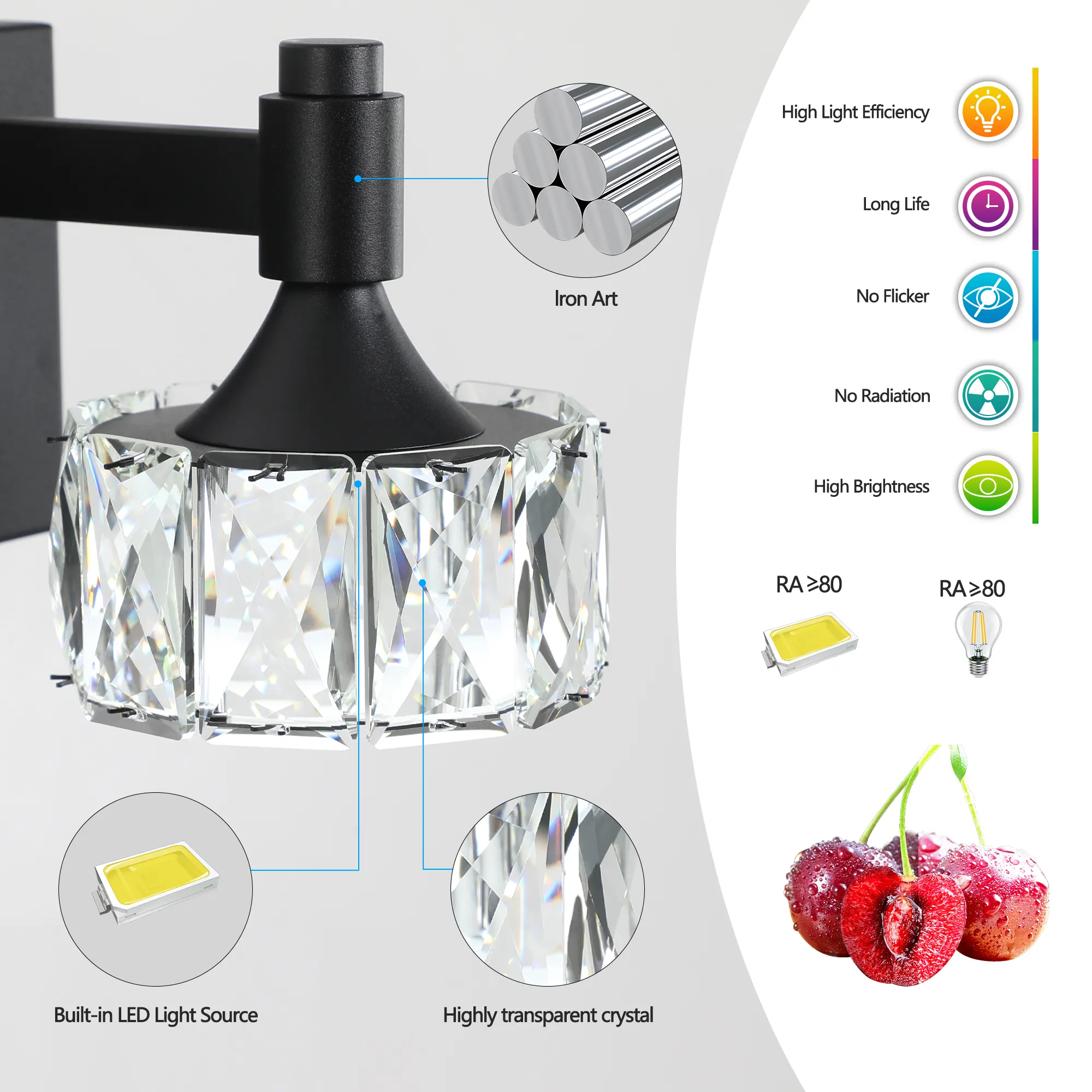 Modern Matte Black 4-Light Glass Vanity Light, image 7 of 9