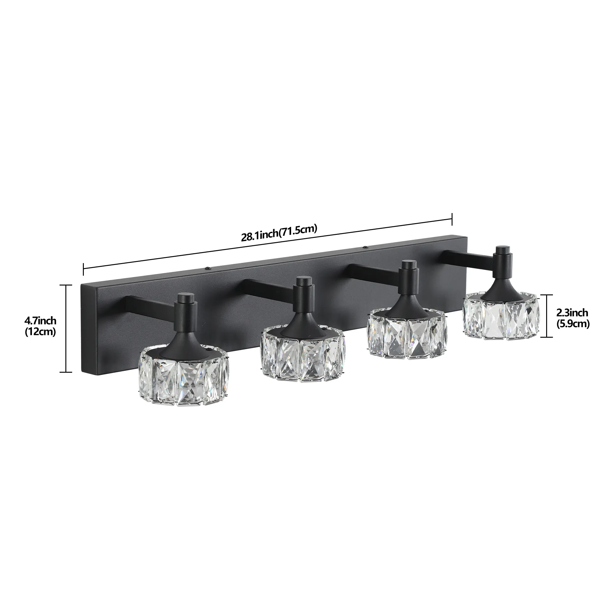 Modern Matte Black 4-Light Glass Vanity Light, image 8 of 9