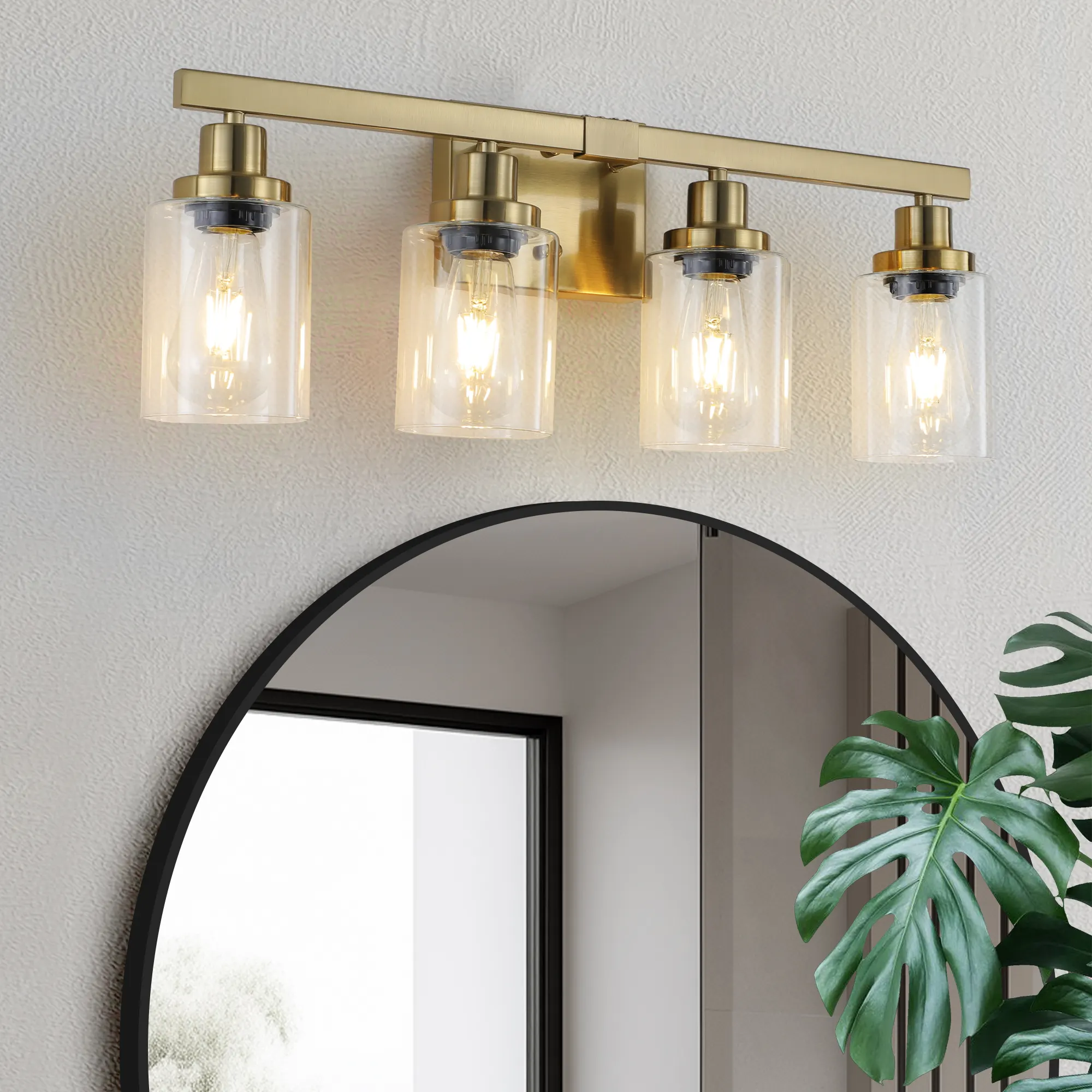 Modern Gold 4-Light Clear Glass Vanity Light, 24 in