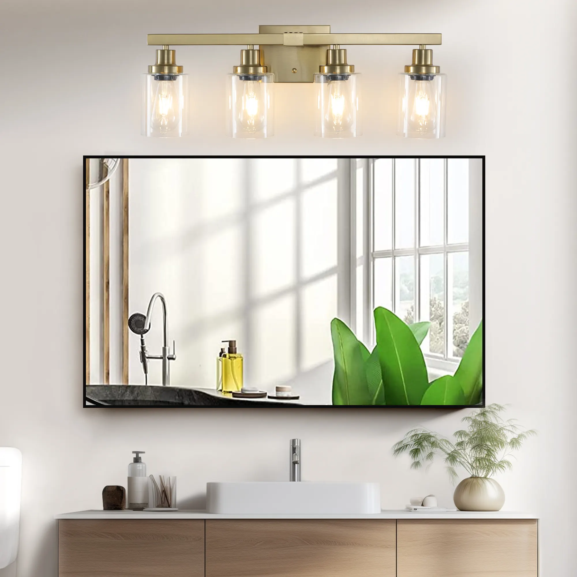 Modern Gold 4-Light Clear Glass Vanity Light, 24 in, image 2 of 10