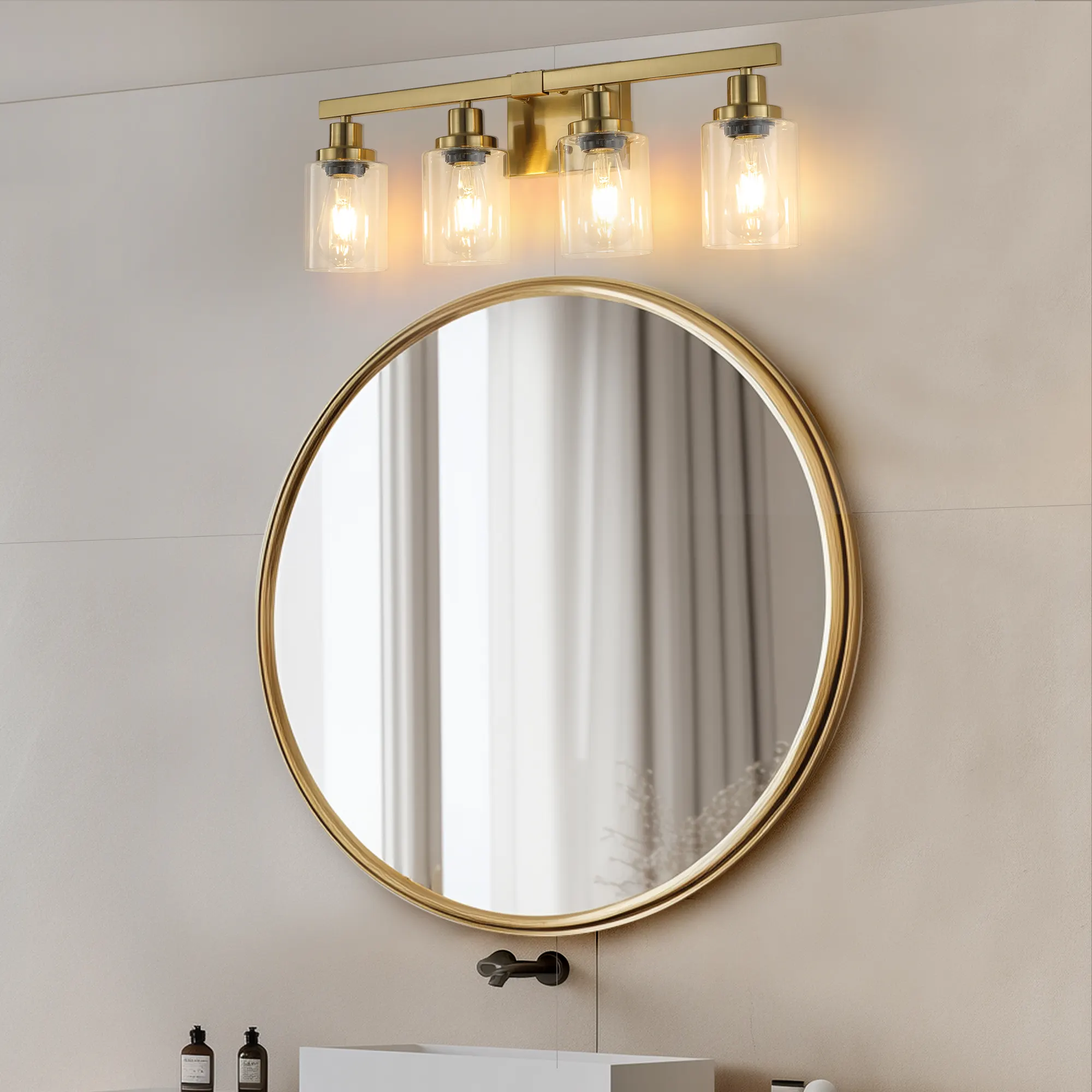 Modern Gold 4-Light Clear Glass Vanity Light, 24 in, image 3 of 10