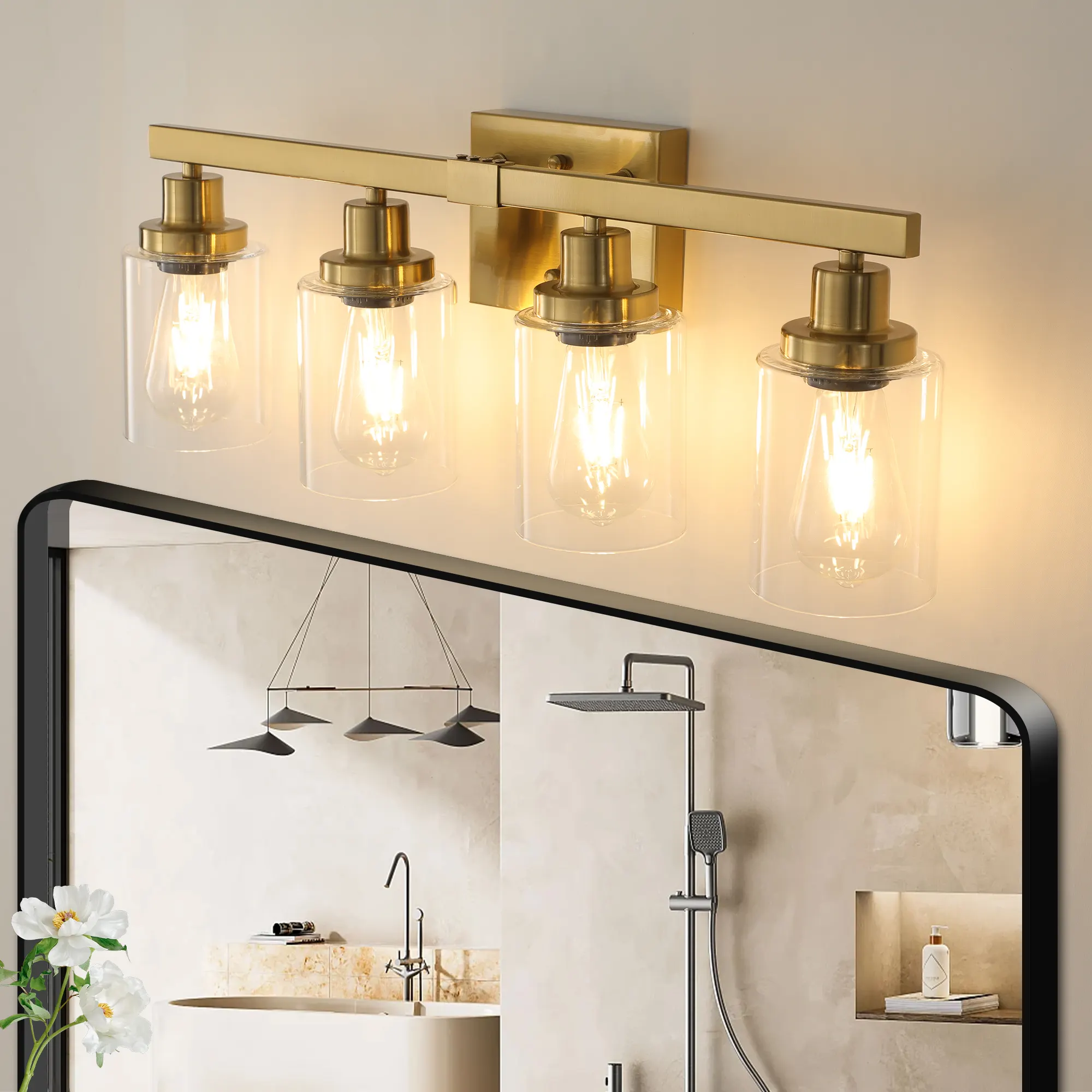 Modern Gold 4-Light Clear Glass Vanity Light, 24 in, image 4 of 10