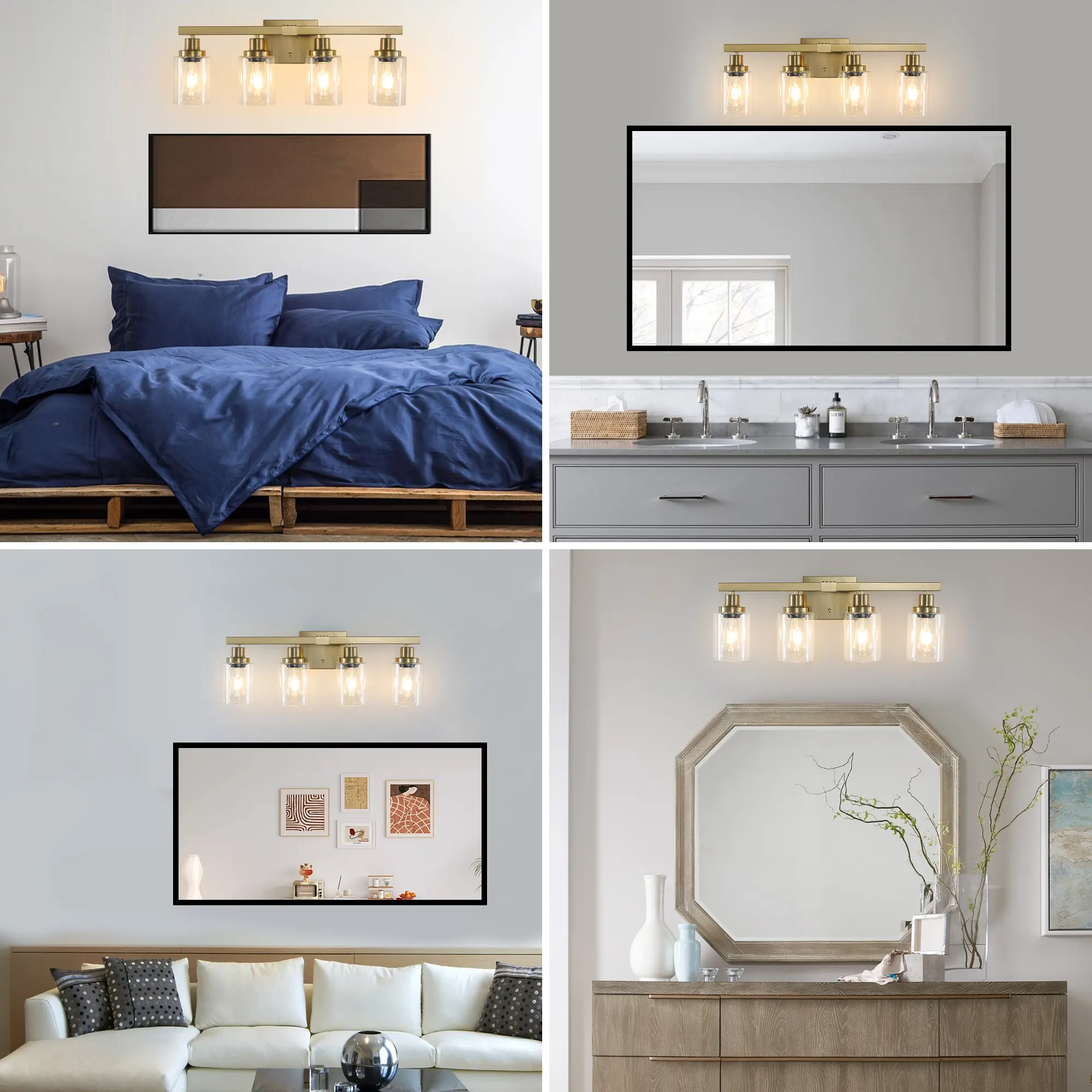 Modern Gold 4-Light Clear Glass Vanity Light, 24 in, image 5 of 10