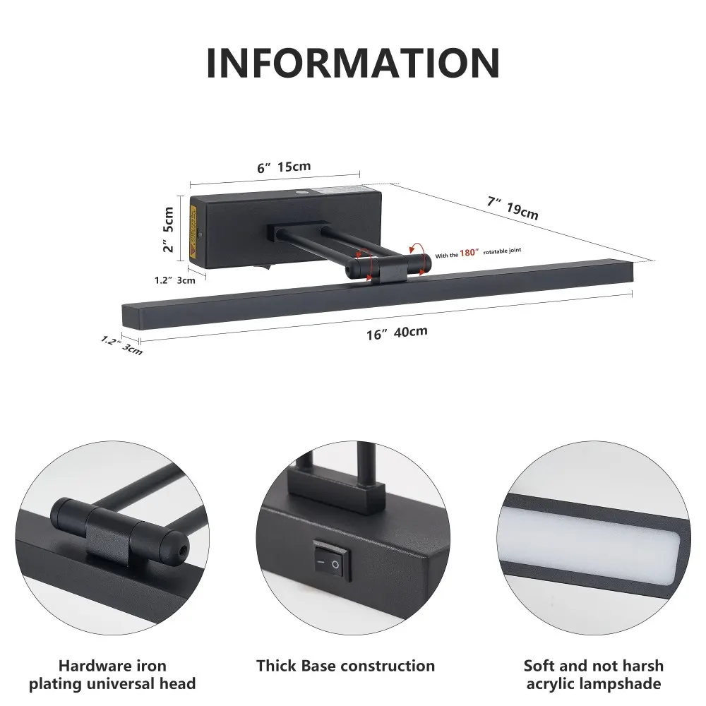 Modern Black Vanity Light, 16 in · Dimmable, image 6 of 8