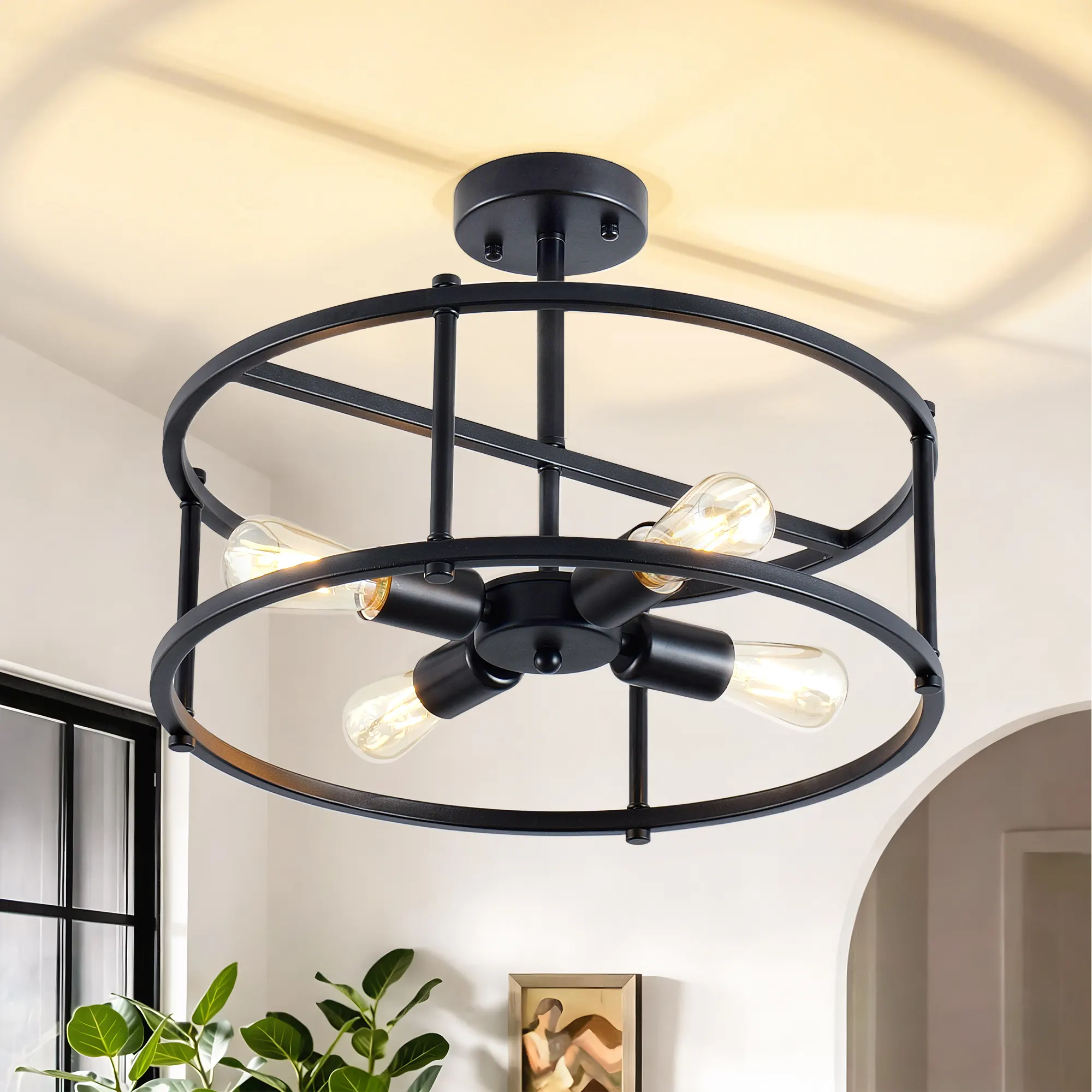 Matte Black 4-Light Flush Mount Ceiling Light, 16.5 in, image 2 of 9