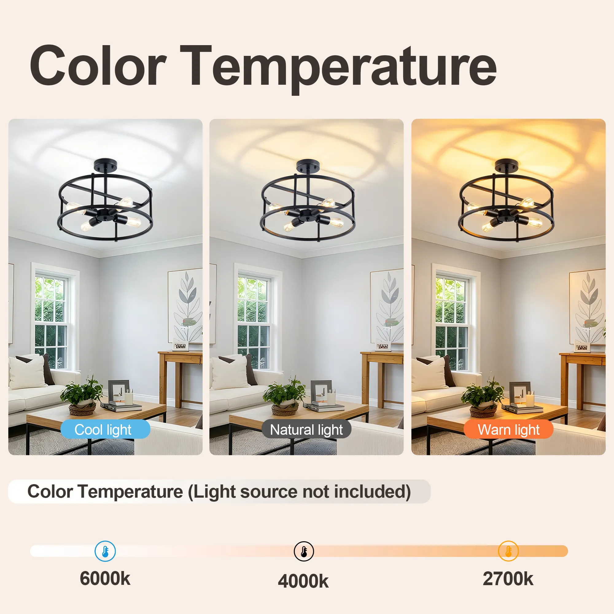 Matte Black 4-Light Flush Mount Ceiling Light, 16.5 in, image 9 of 9