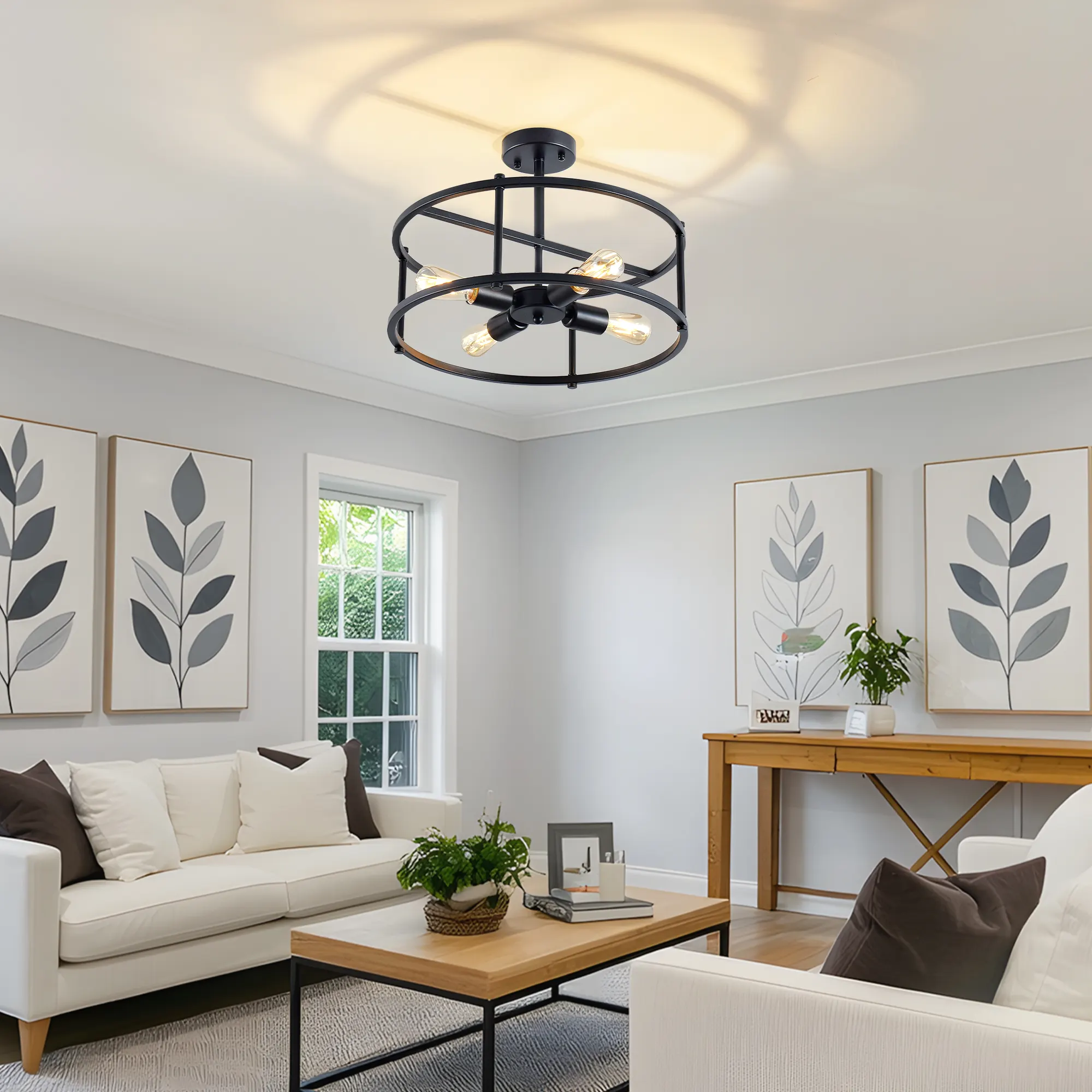 Matte Black 4-Light Flush Mount Ceiling Light, 16.5 in