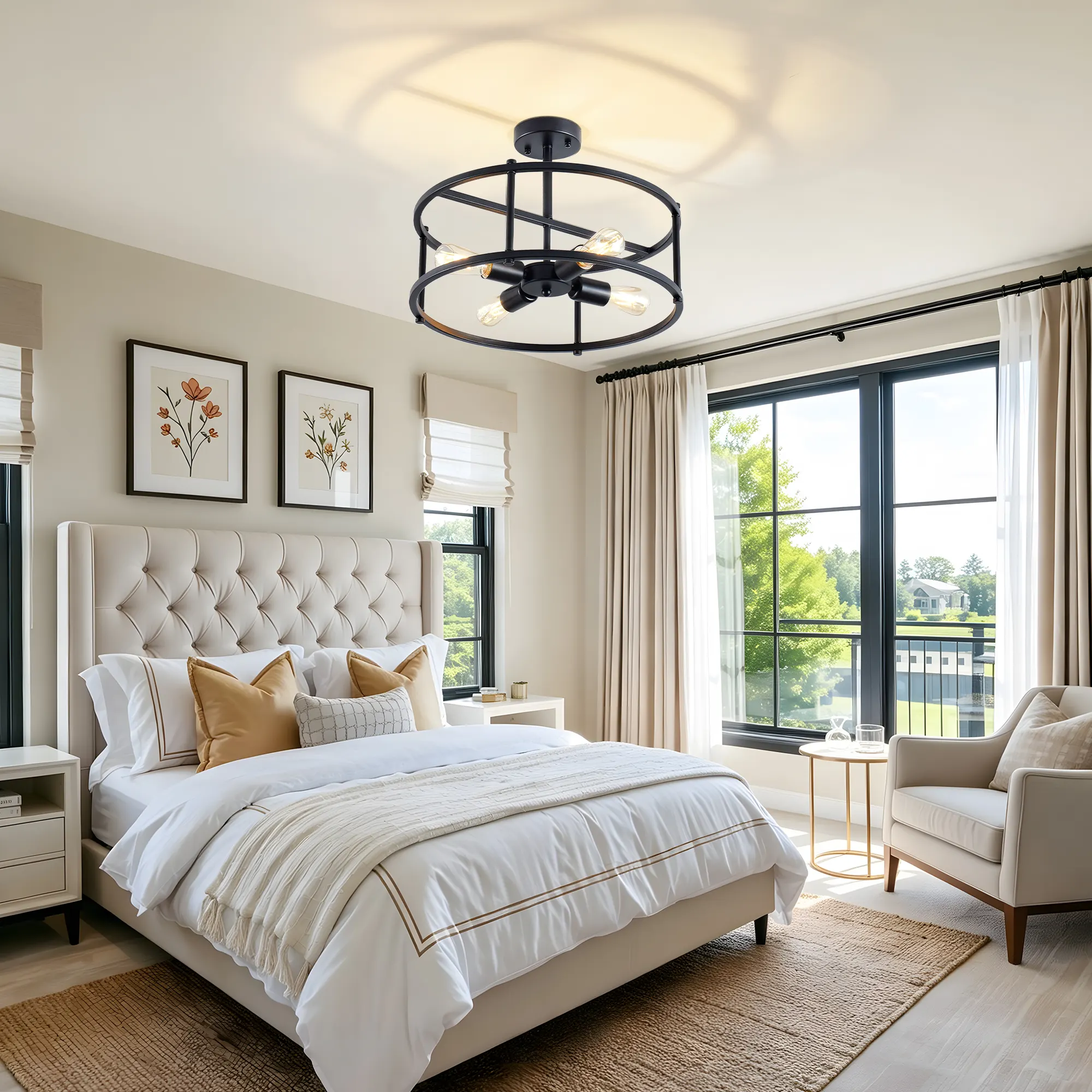 Matte Black 4-Light Flush Mount Ceiling Light, 16.5 in, image 5 of 9