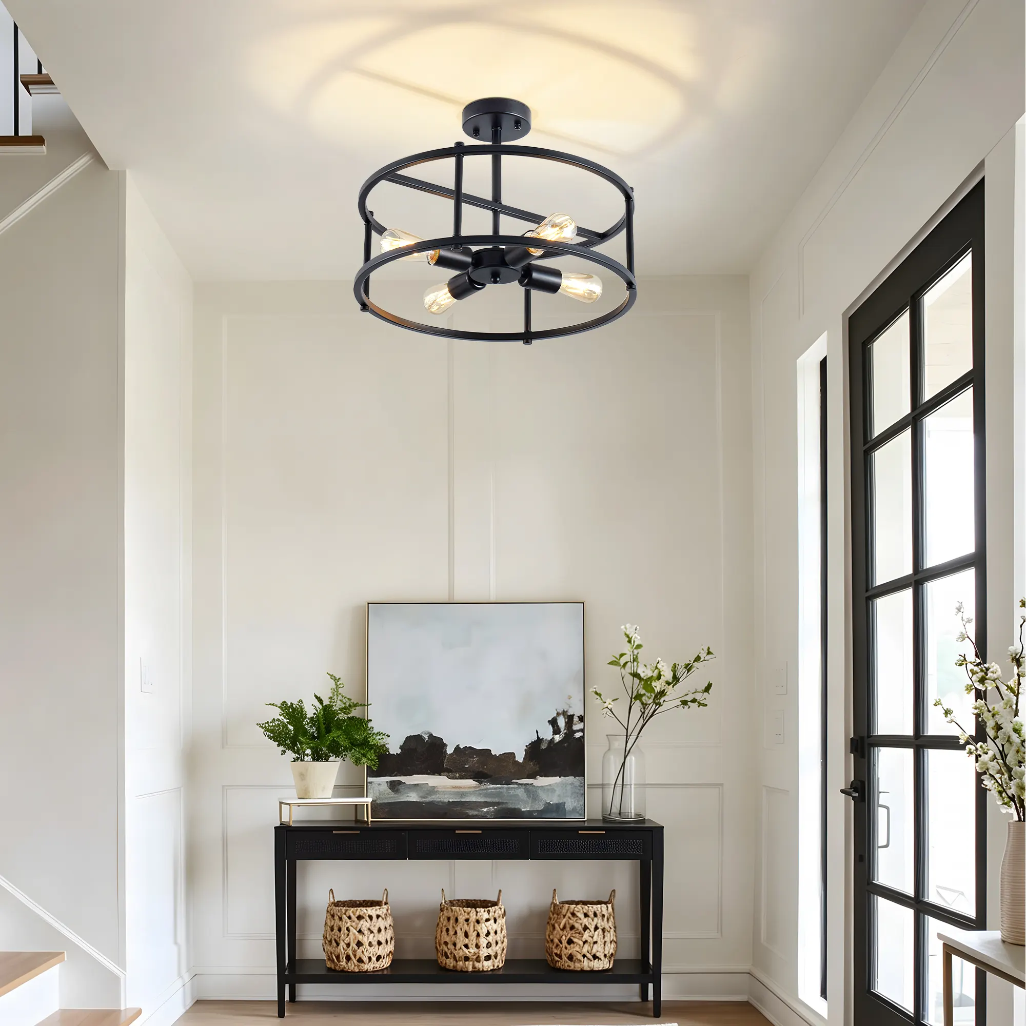 Matte Black 4-Light Flush Mount Ceiling Light, 16.5 in, image 7 of 9