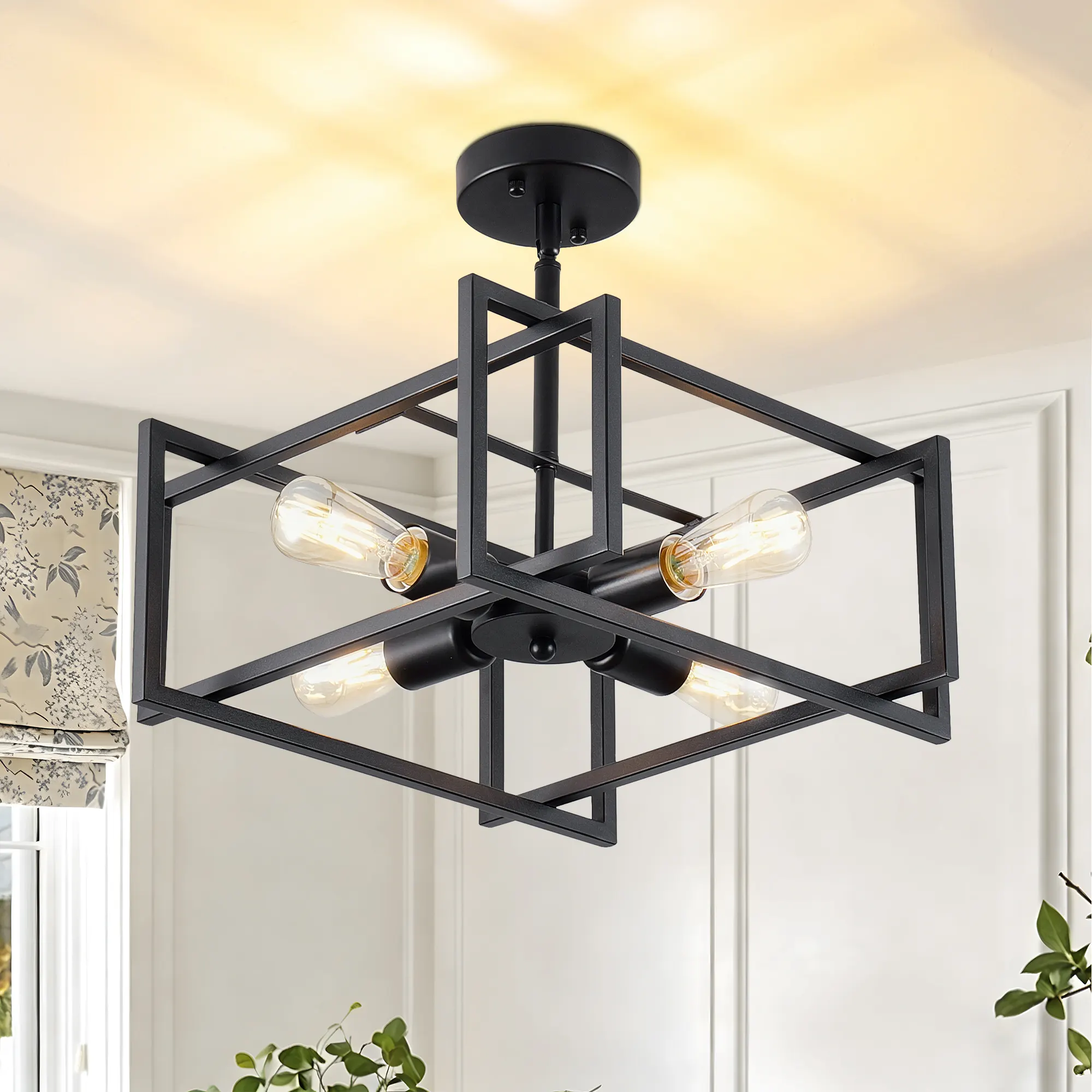 Matte Black 4-Light Flush Mount Ceiling Light, 18.9 in, image 2 of 9