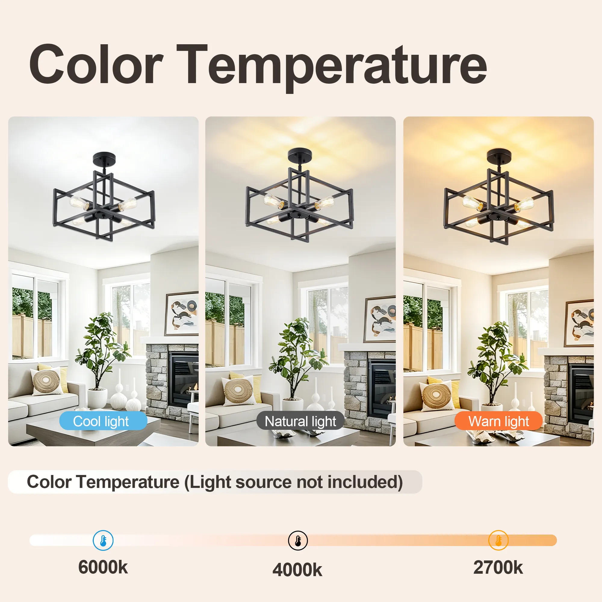 Matte Black 4-Light Flush Mount Ceiling Light, 18.9 in, image 8 of 9