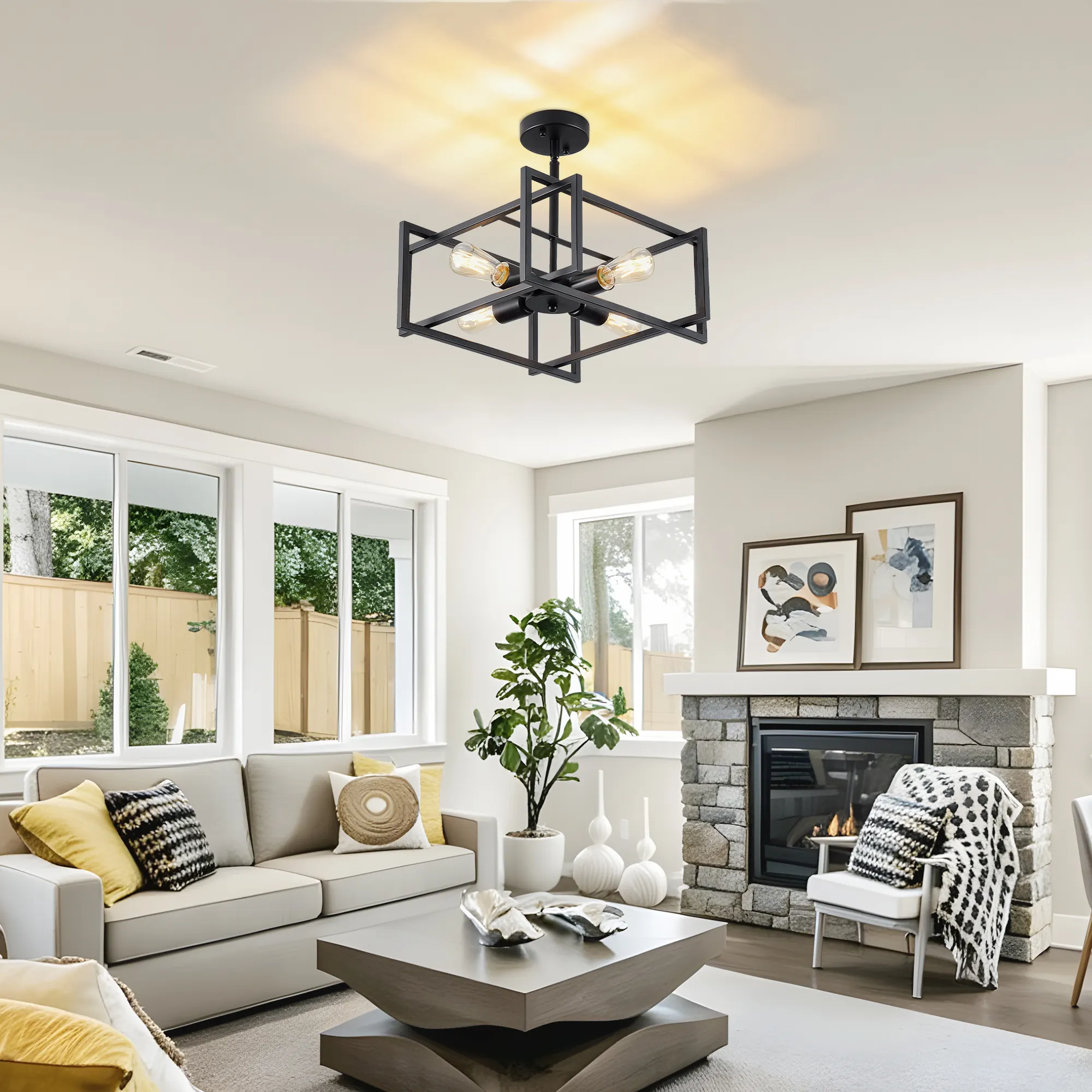Matte Black 4-Light Flush Mount Ceiling Light, 18.9 in, image 5 of 9