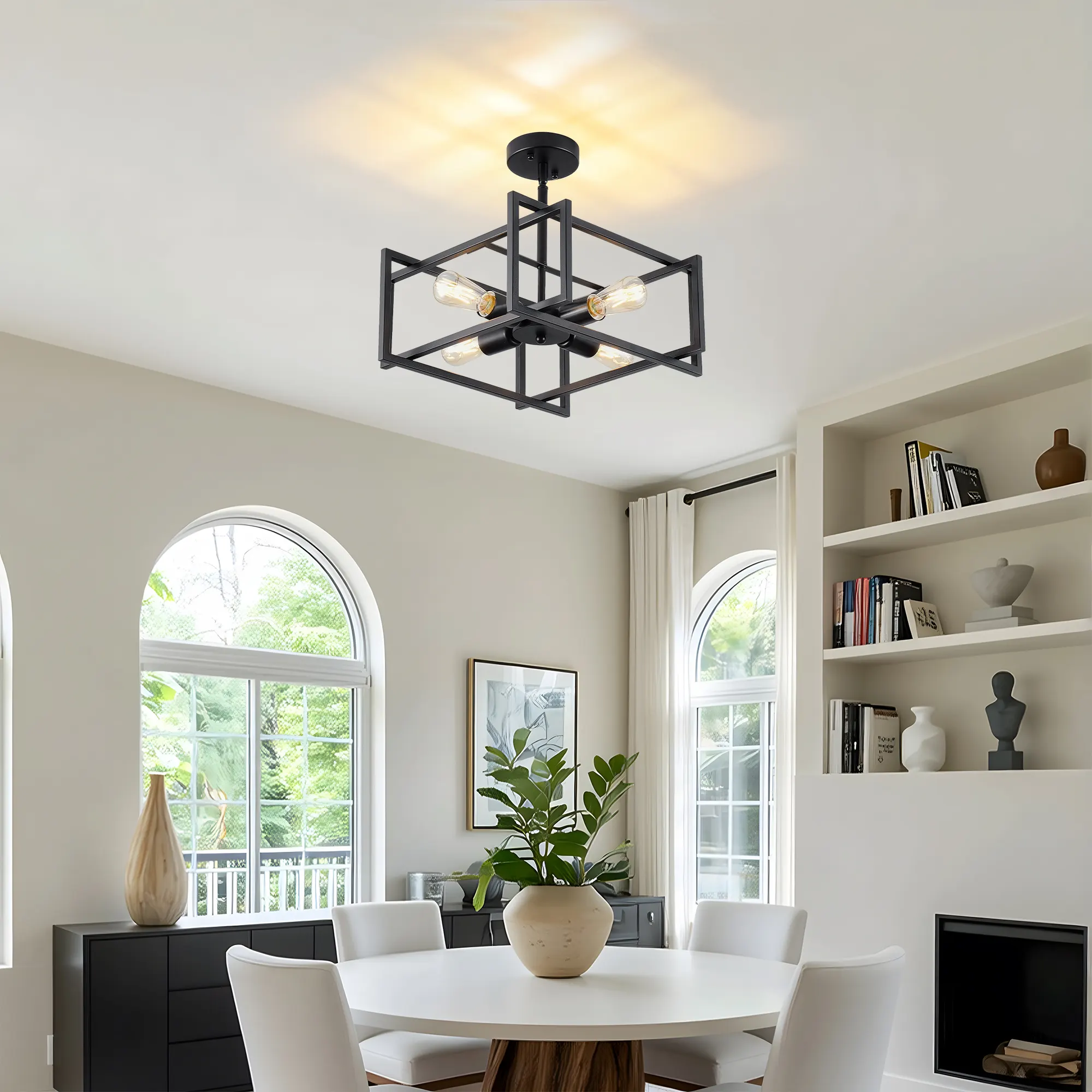 Matte Black 4-Light Flush Mount Ceiling Light, 18.9 in, image 7 of 9