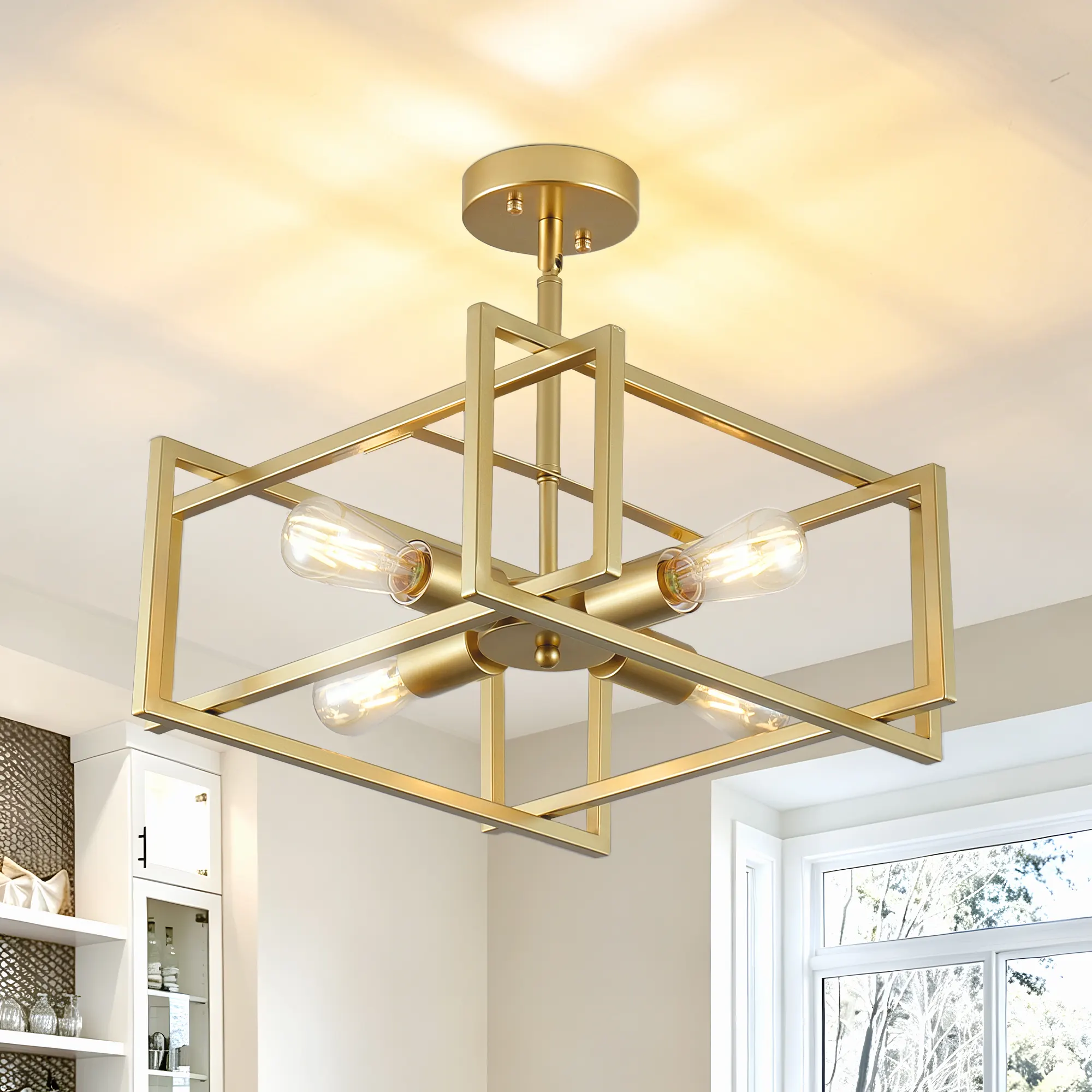 Gold 4-Light Flush Mount Ceiling Light, 18.9 in