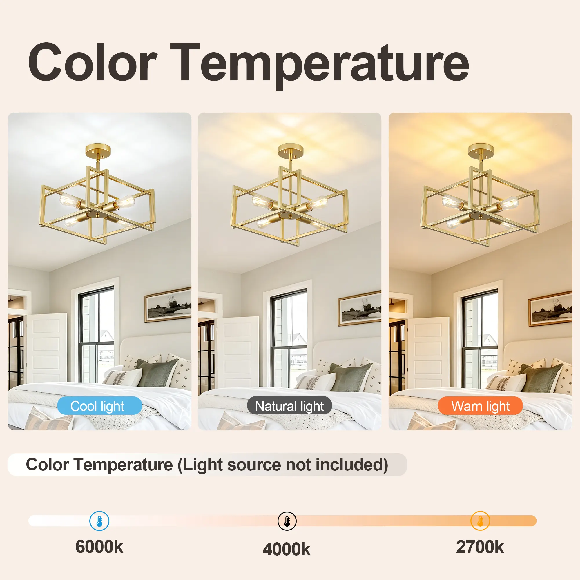Gold 4-Light Flush Mount Ceiling Light, 18.9 in, image 8 of 9