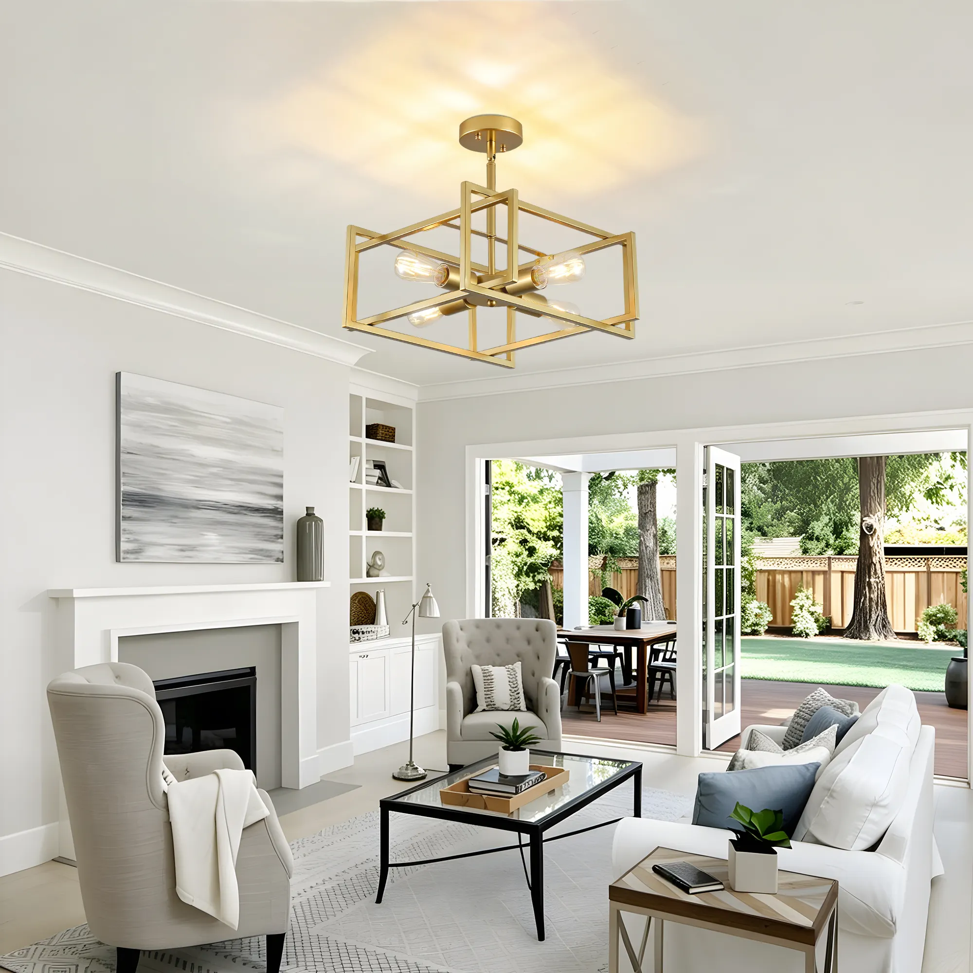 Gold 4-Light Flush Mount Ceiling Light, 18.9 in, image 4 of 9