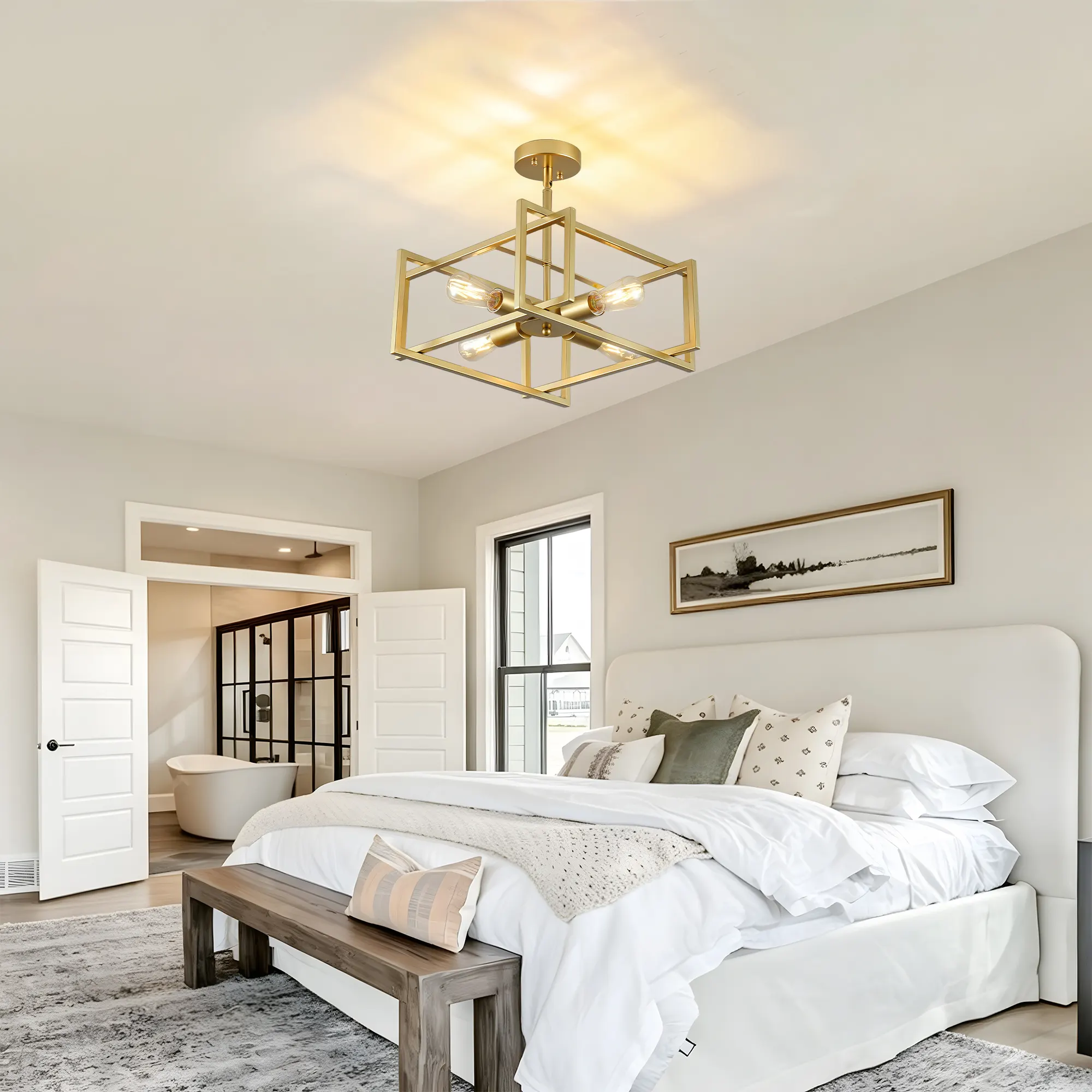 Gold 4-Light Flush Mount Ceiling Light, 18.9 in, image 5 of 9