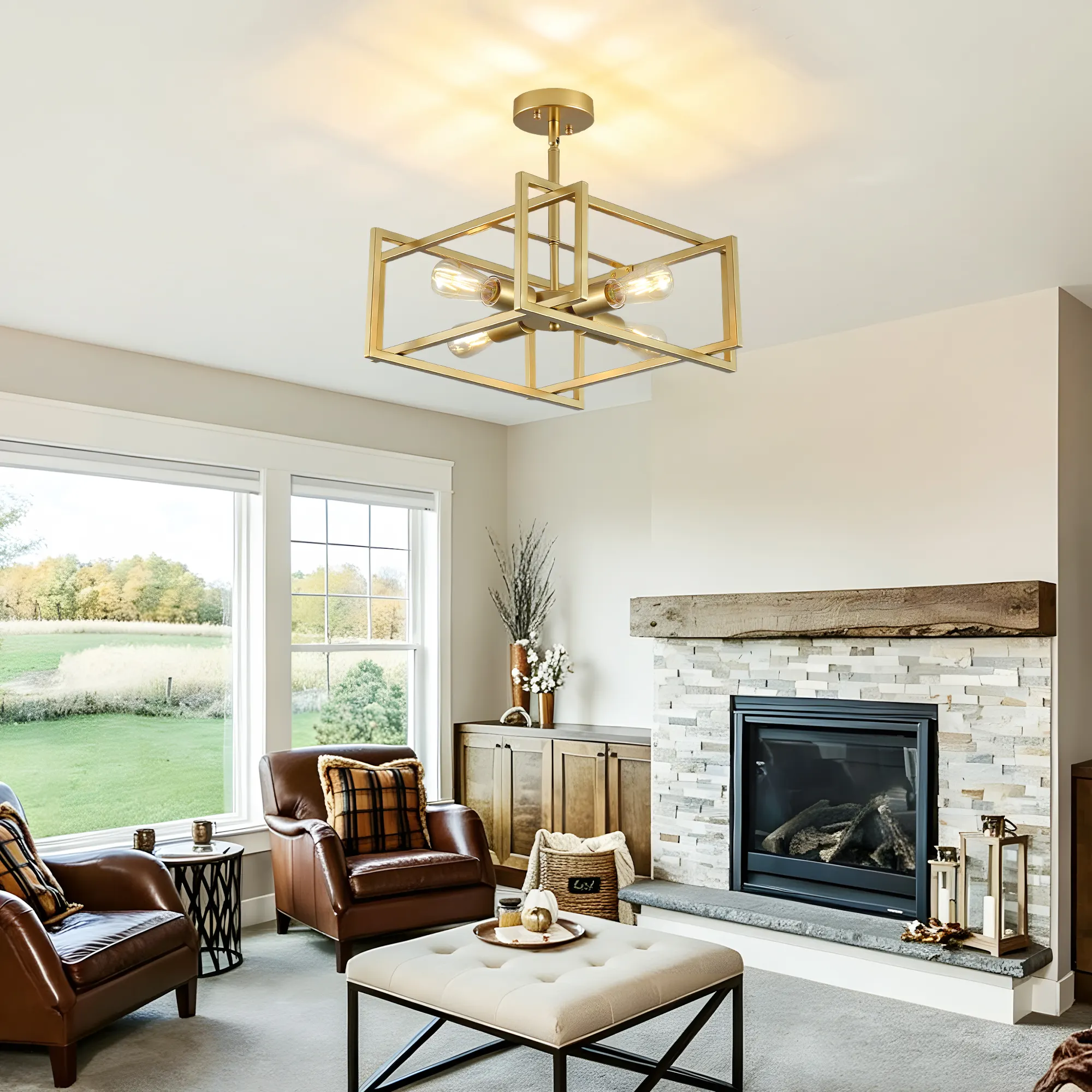 Gold 4-Light Flush Mount Ceiling Light, 18.9 in, image 6 of 9