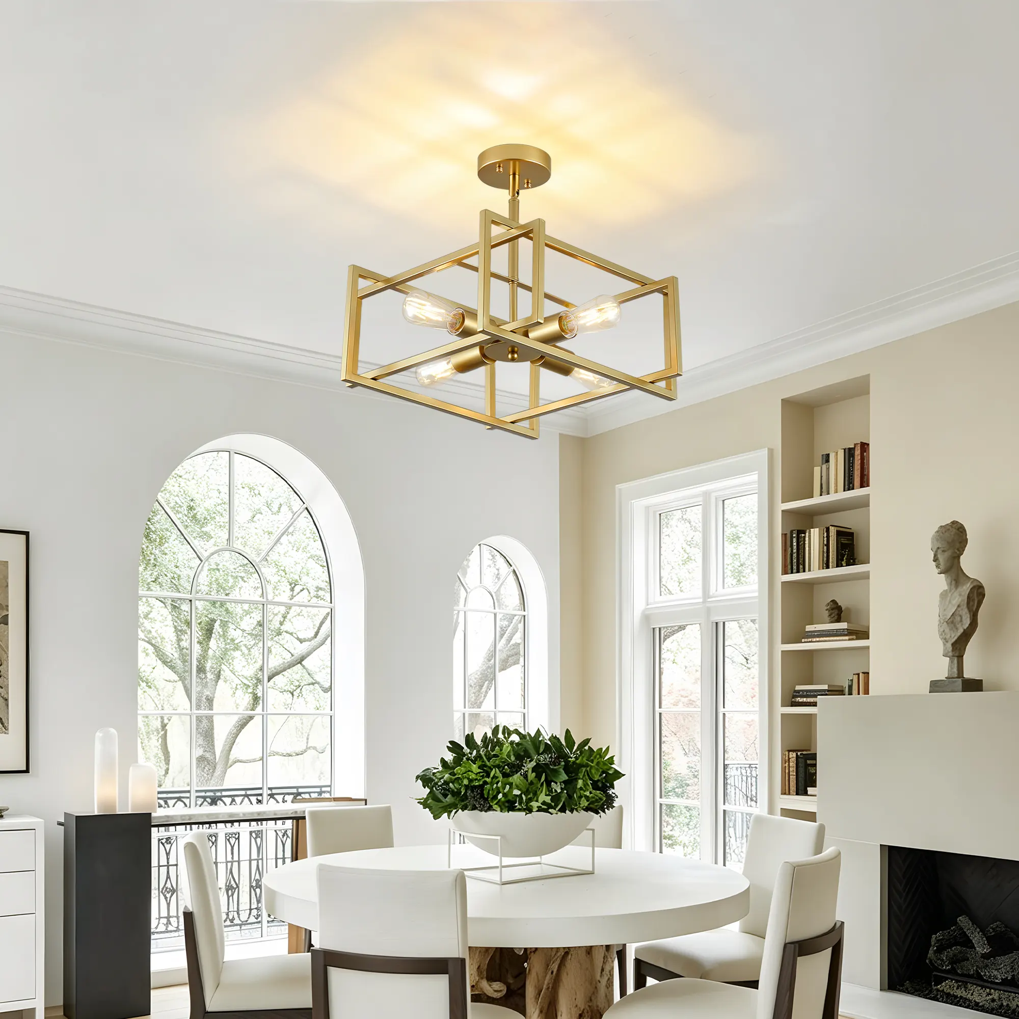 Gold 4-Light Flush Mount Ceiling Light, 18.9 in, image 7 of 9