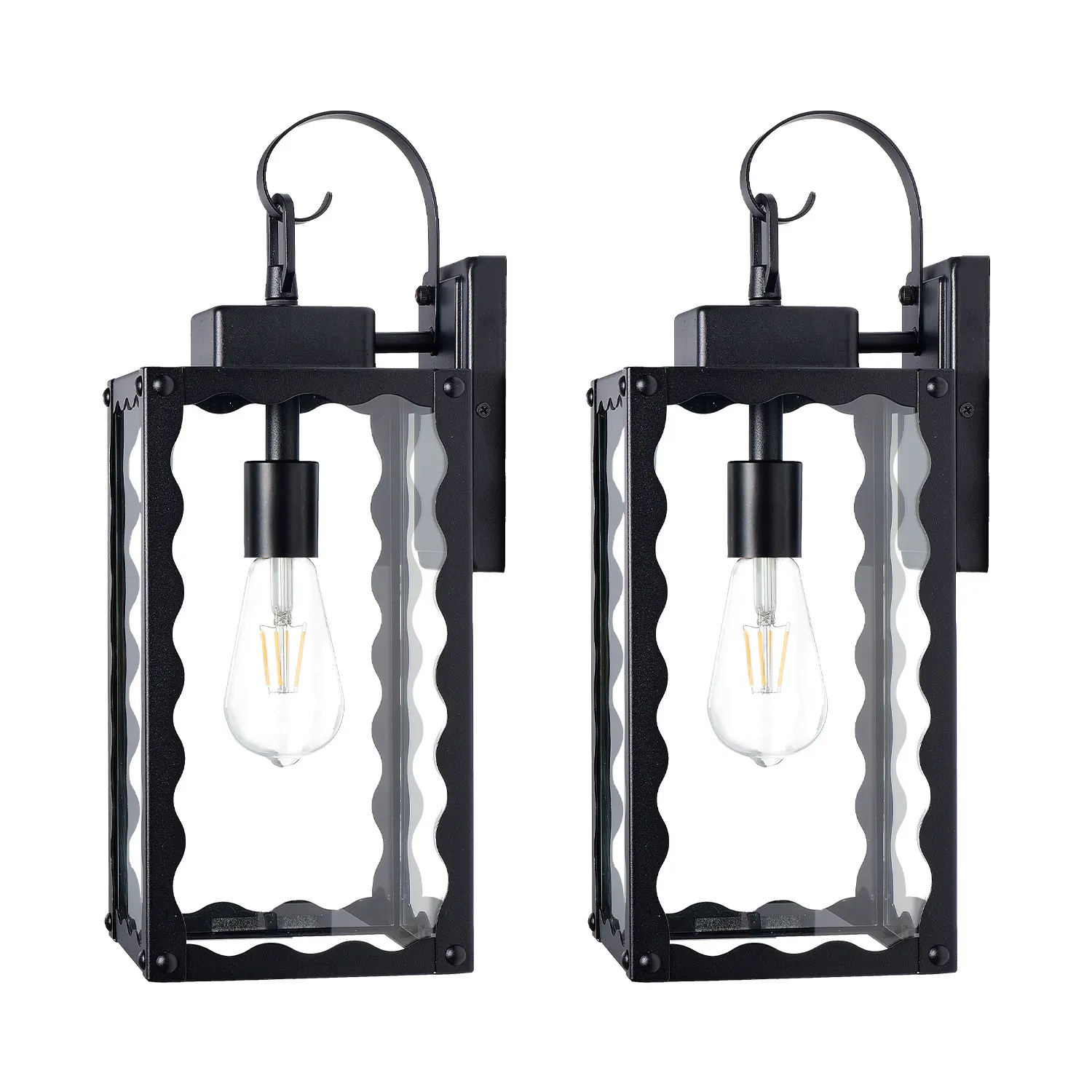 Matte Black Glass Outdoor Wall Light, 18.1 in (2-Pack), image 5 of 8