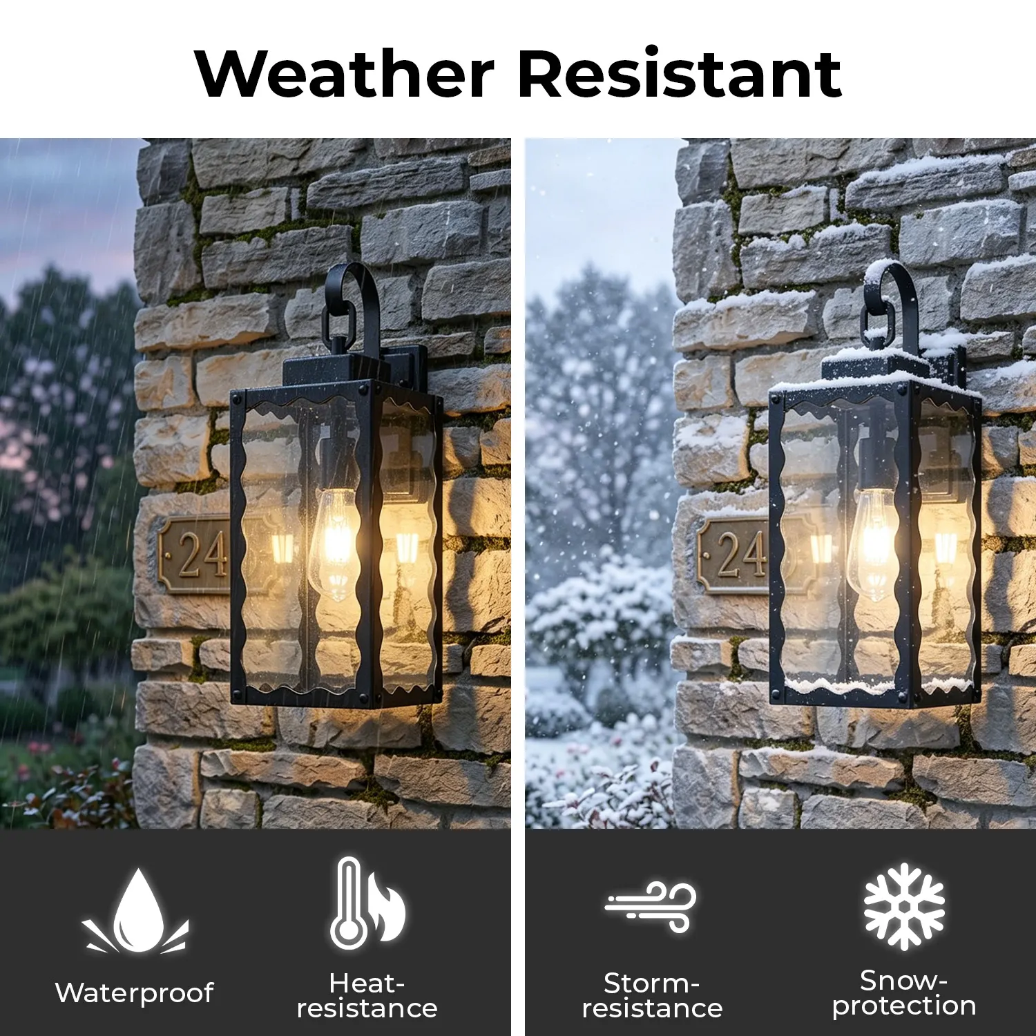 Matte Black Glass Outdoor Wall Light, 18.1 in (2-Pack), image 6 of 8