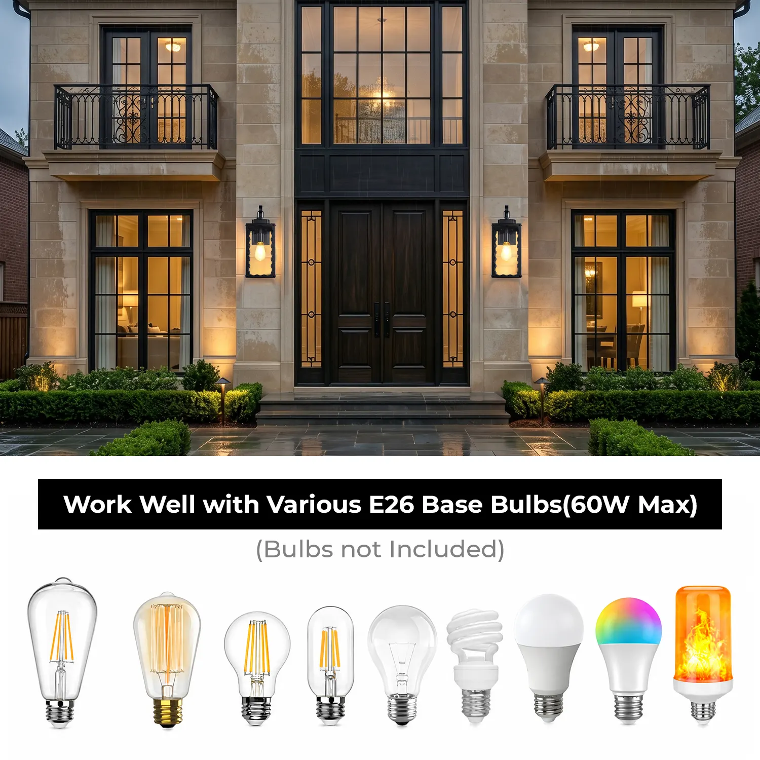 Matte Black Glass Outdoor Wall Light, 18.1 in (2-Pack), image 2 of 8