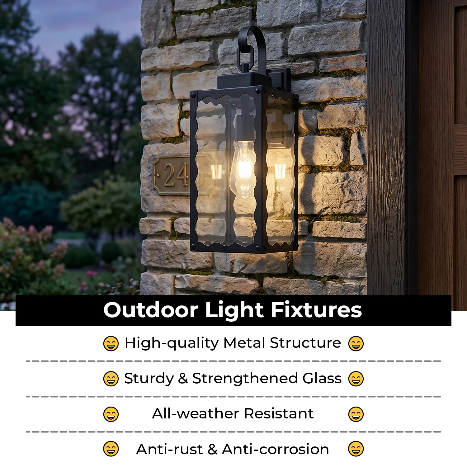 Matte Black Glass Outdoor Wall Light, 18.1 in (2-Pack), image 3 of 8
