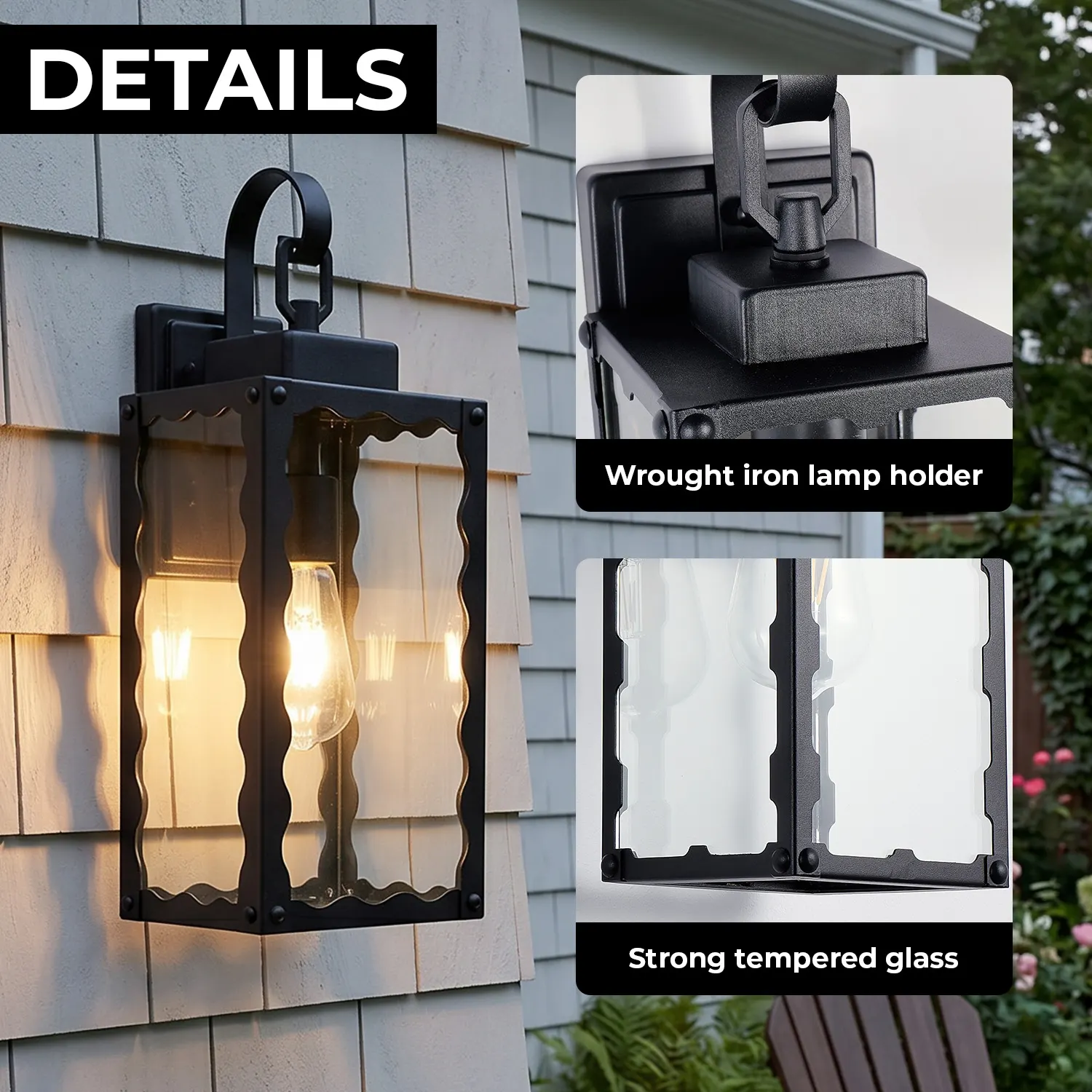 Matte Black Glass Outdoor Wall Light, 18.1 in (2-Pack), image 7 of 8