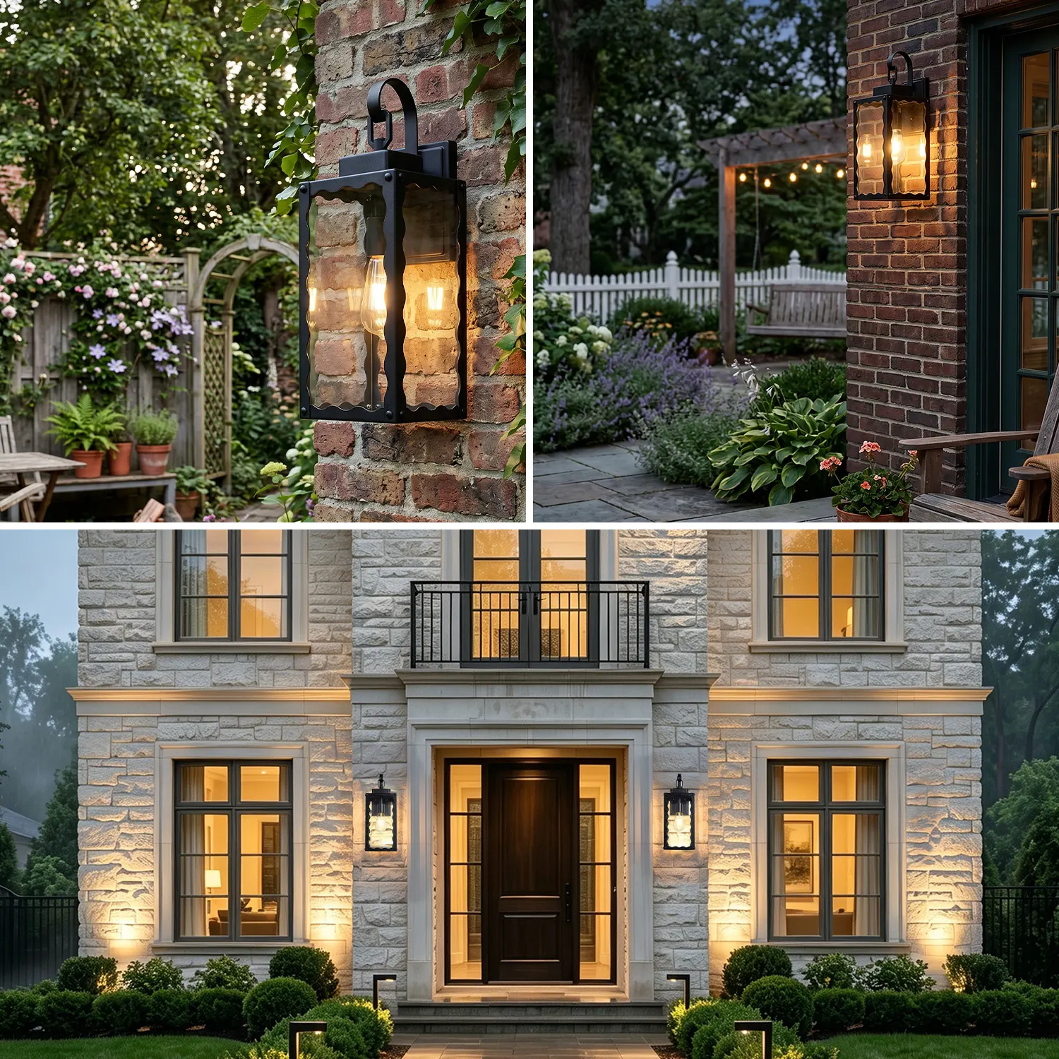 Matte Black Glass Outdoor Wall Light, 18.1 in (2-Pack), image 4 of 8